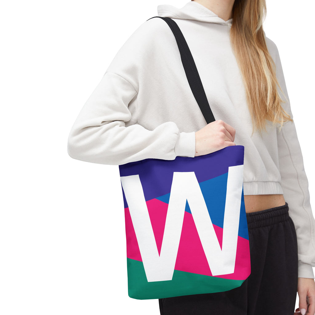 Monogram 'W' Colorblock Tote Bag — Personalized Initial W Shoulder Tote
