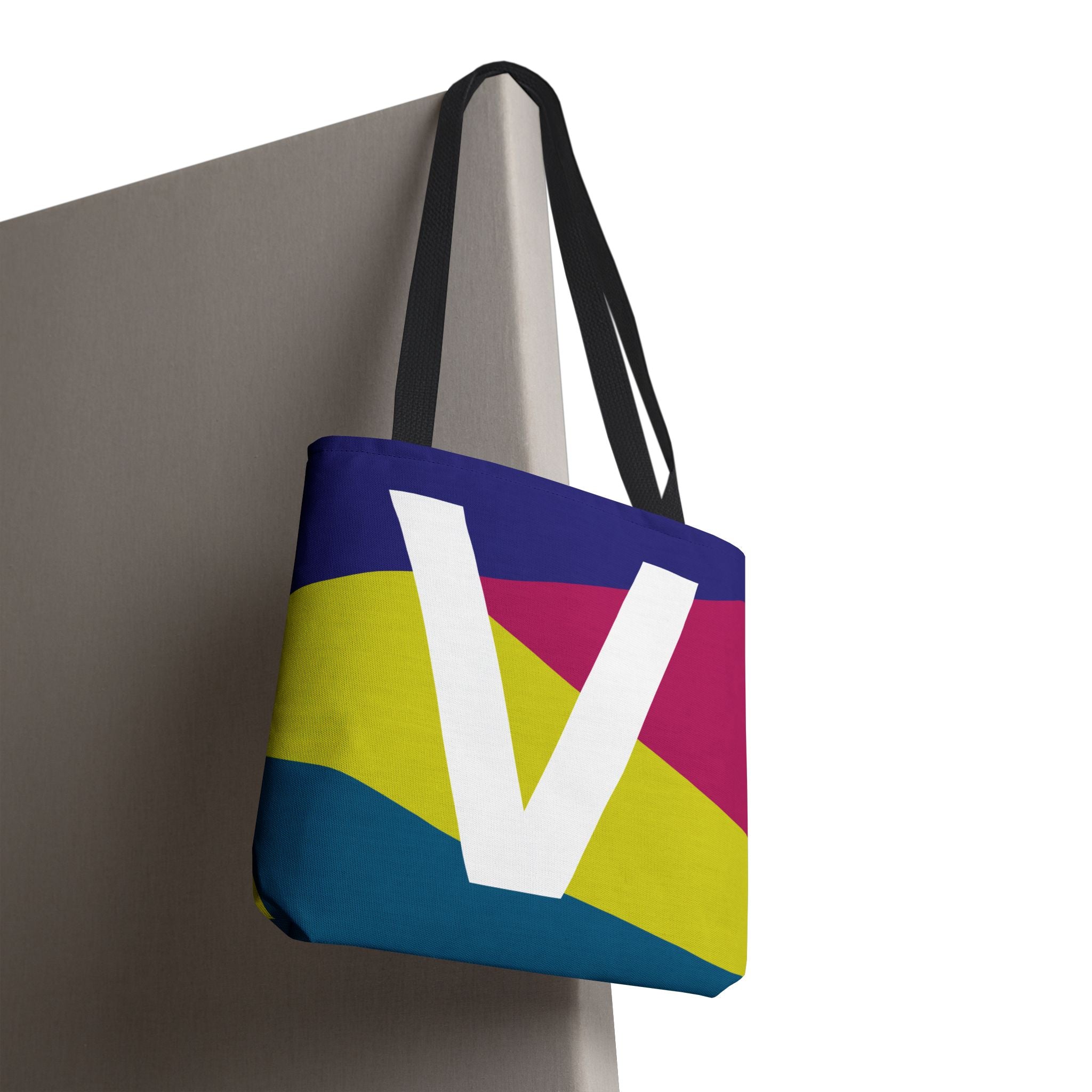 Monogram 'V' Colorblock Tote Bag — Personalized Initial V Shoulder Tote
