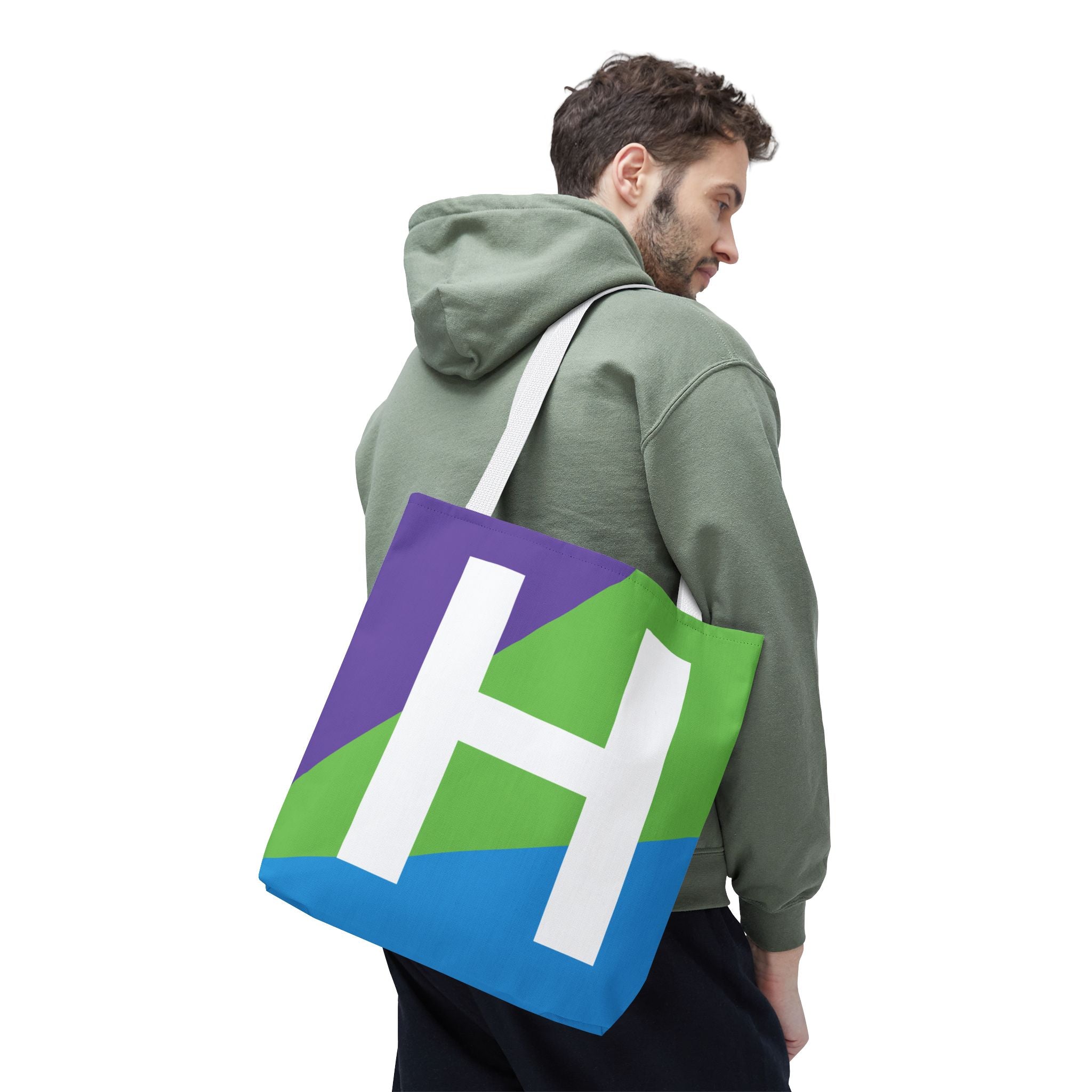 Monogram 'H' Colorblock Tote Bag — Personalized Initial H Shoulder Tote