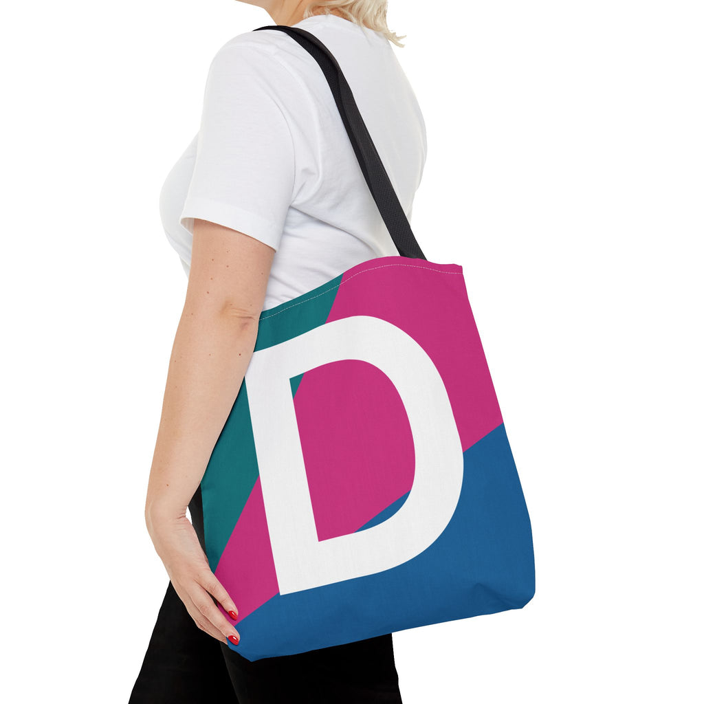 Monogram 'D' Colorblock Tote Bag — Personalized Initial D Shoulder Tote
