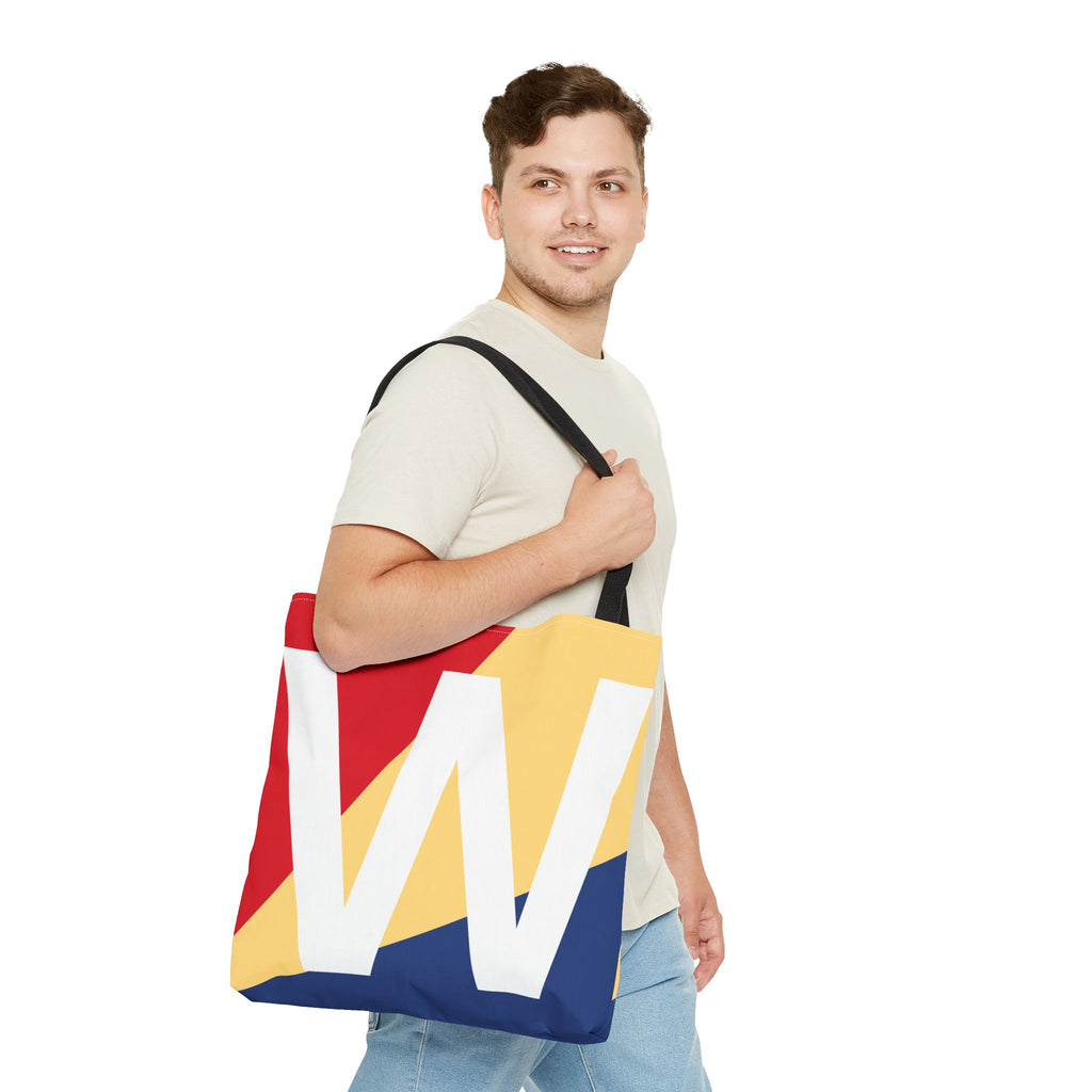 Monogram 'W' Colorblock Tote Bag — Personalized Initial W Shoulder Tote