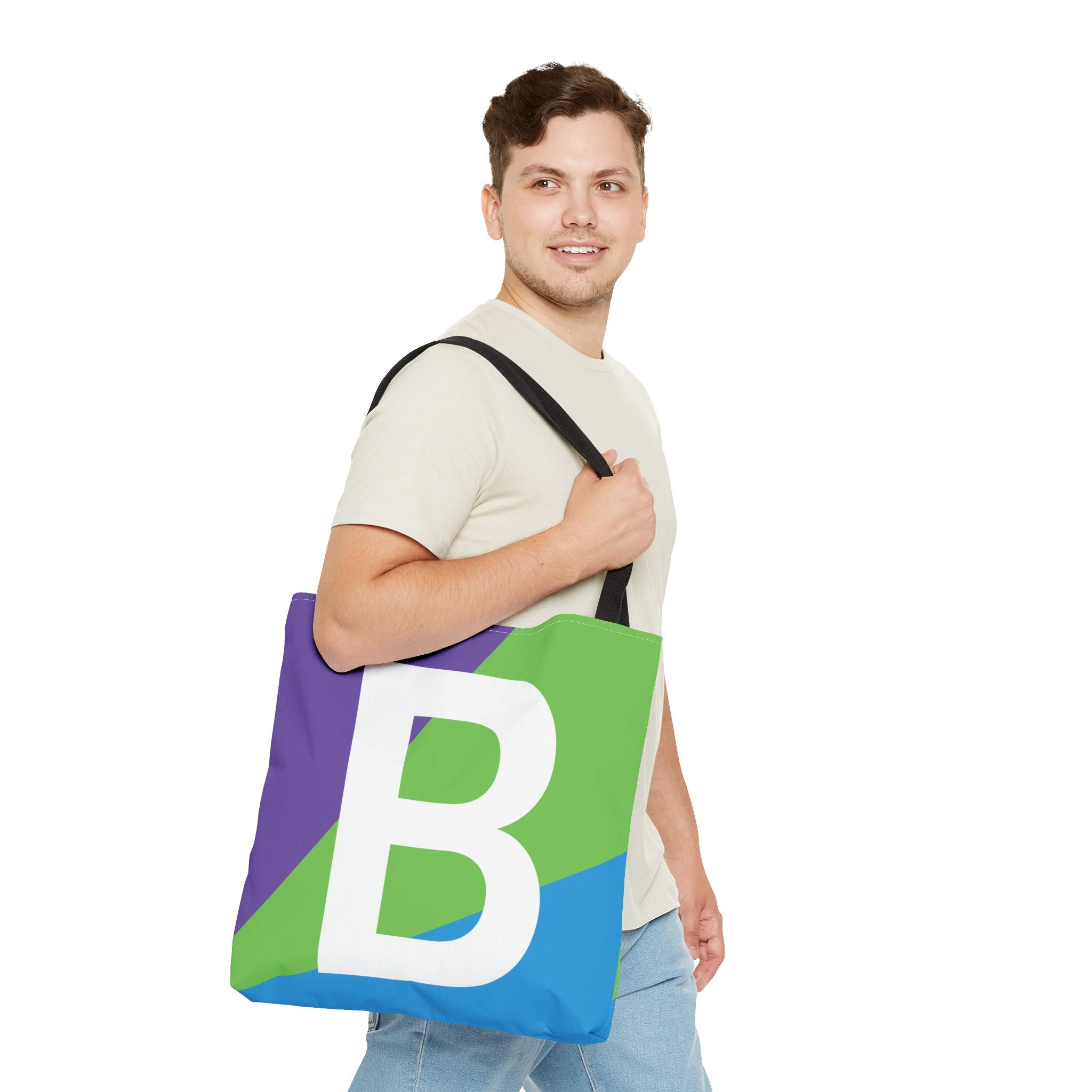 Monogram 'B' Colorblock Tote Bag — Personalized Initial B Shoulder Tote