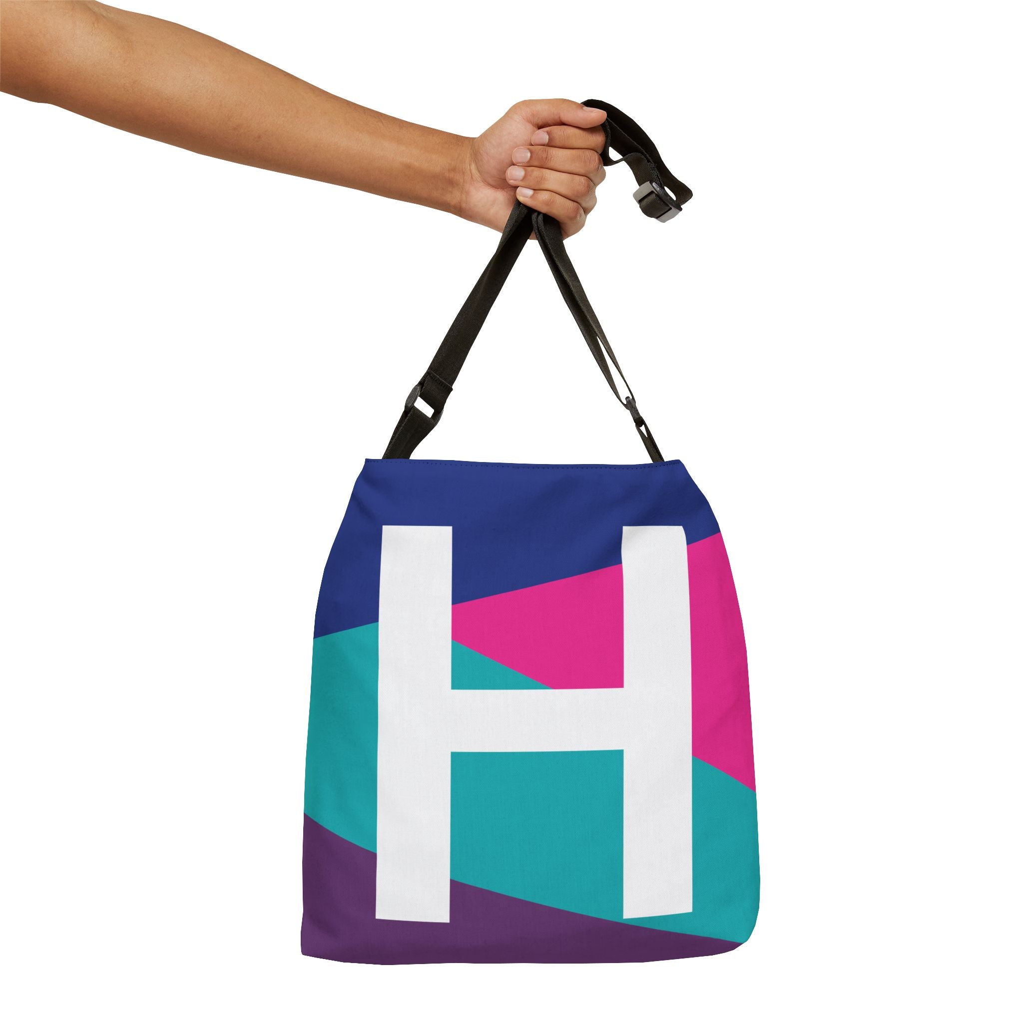Initial Letter 'H' Colorblock Adjustable Tote Bag — Monogram Alphabet Shoulder Bag