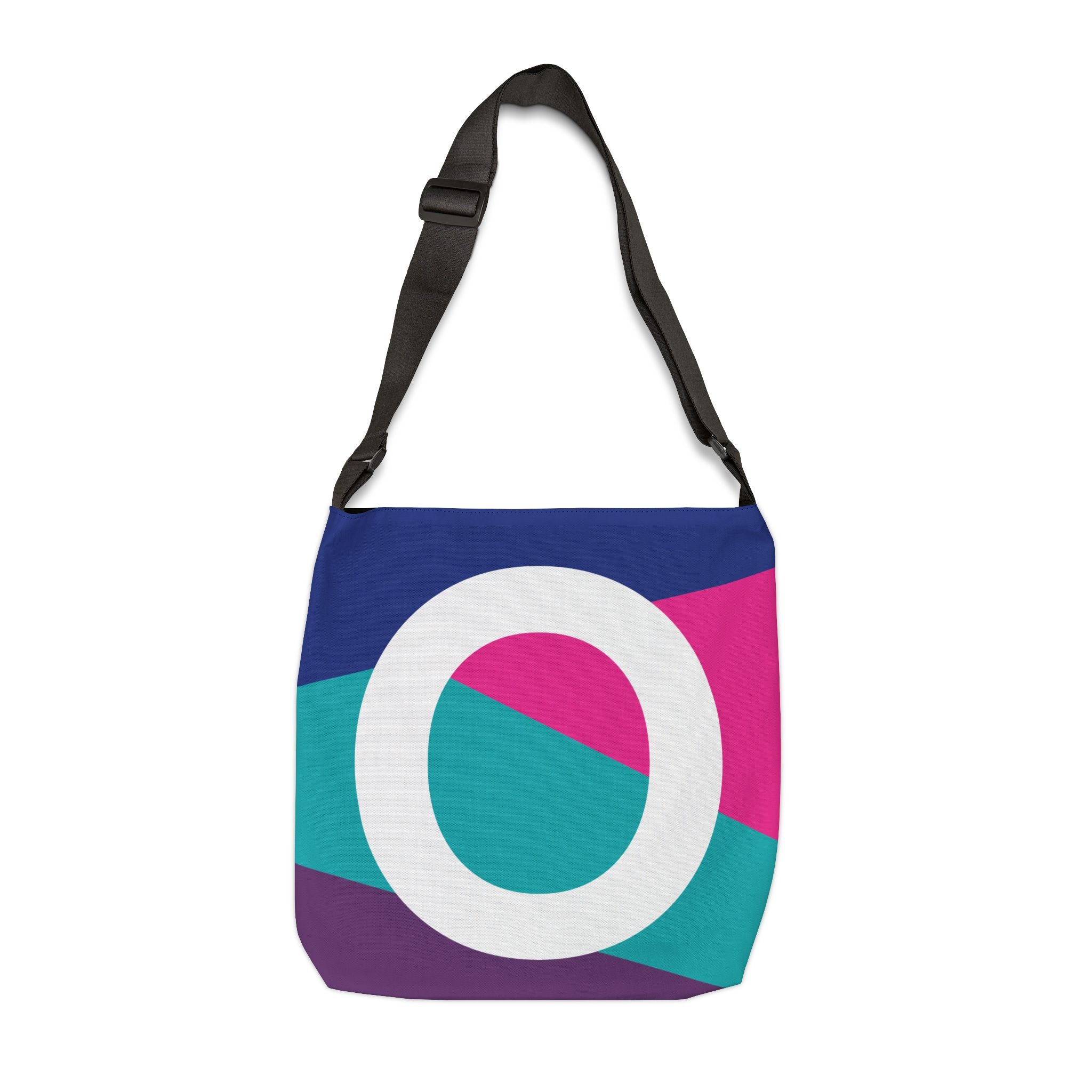 Initial Letter 'O' Colorblock Adjustable Tote Bag — Monogram Alphabet Shoulder Bag