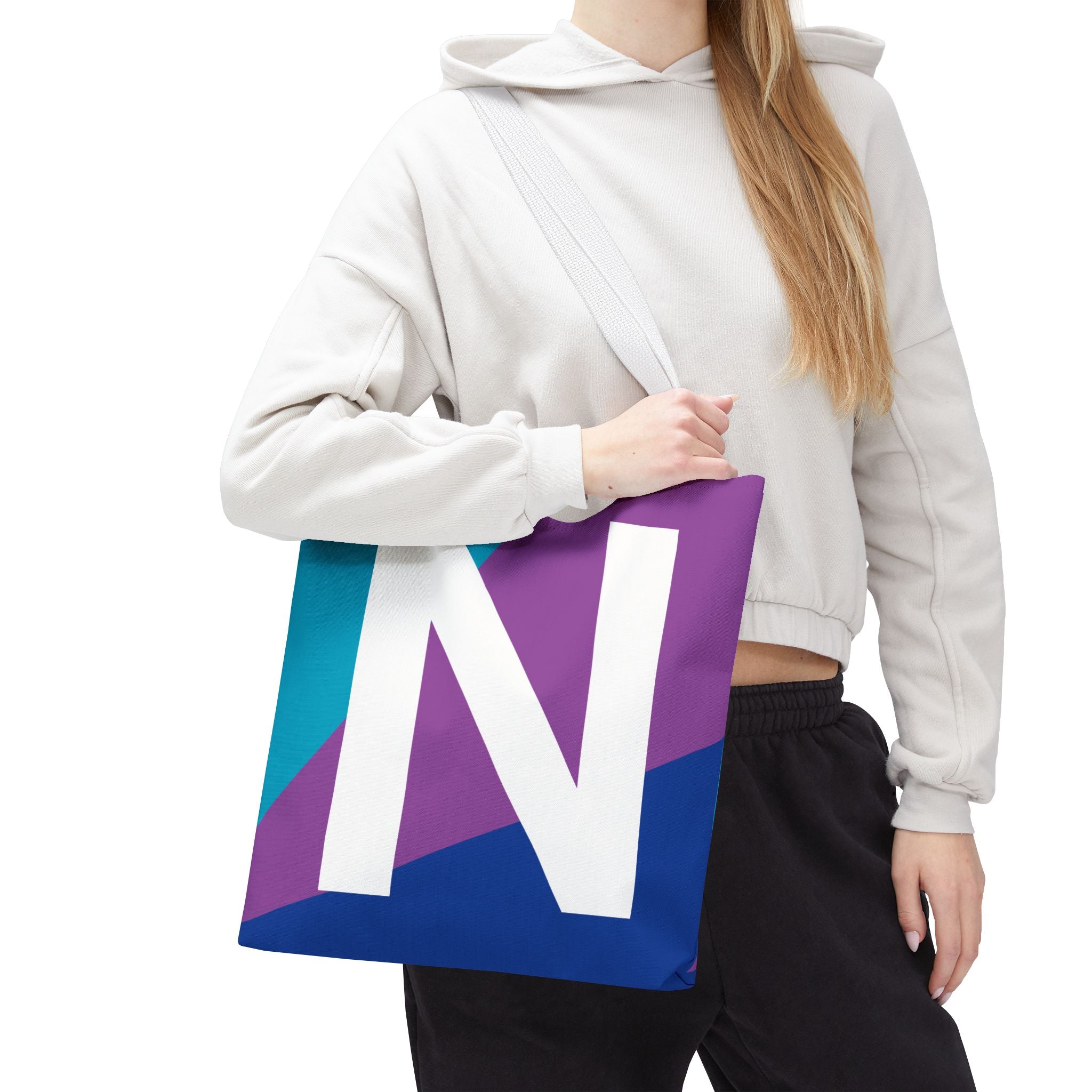 Monogram 'N' Colorblock Tote Bag — Personalized Initial N Shoulder Tote