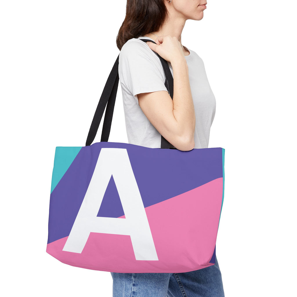 Personalized 'A' Colorblock Tote Bag — Monogram Weekender Tote