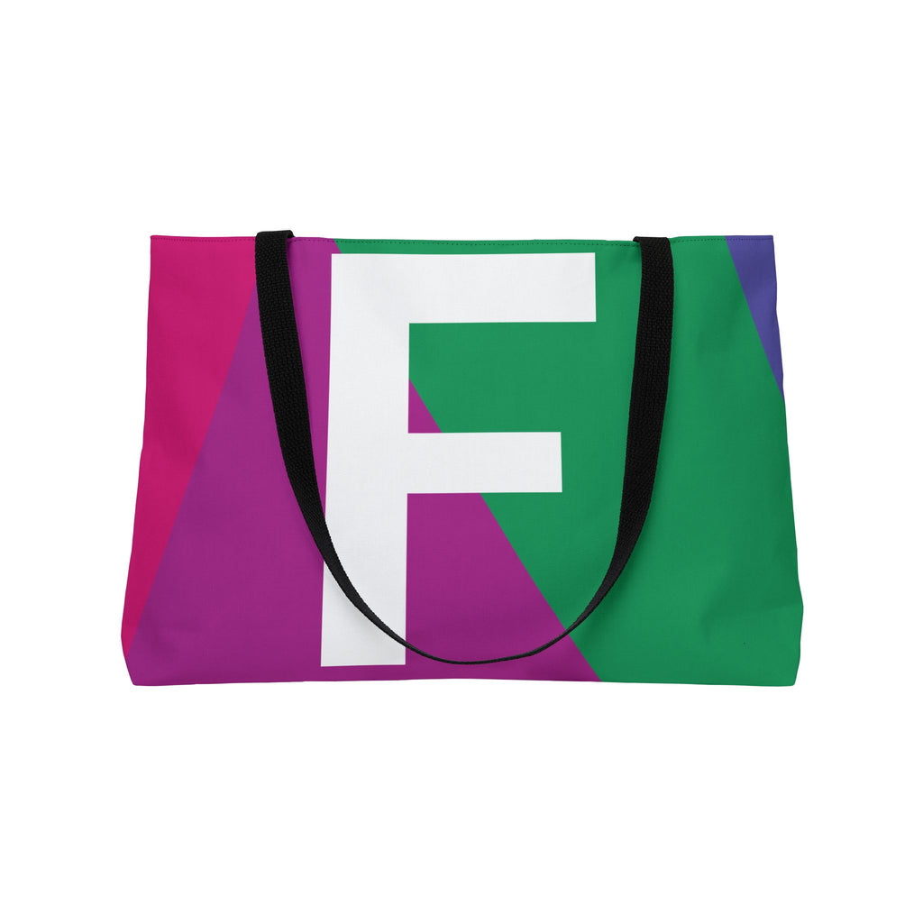 Personalized 'F' Colorblock Tote Bag — Monogram Weekender Tote