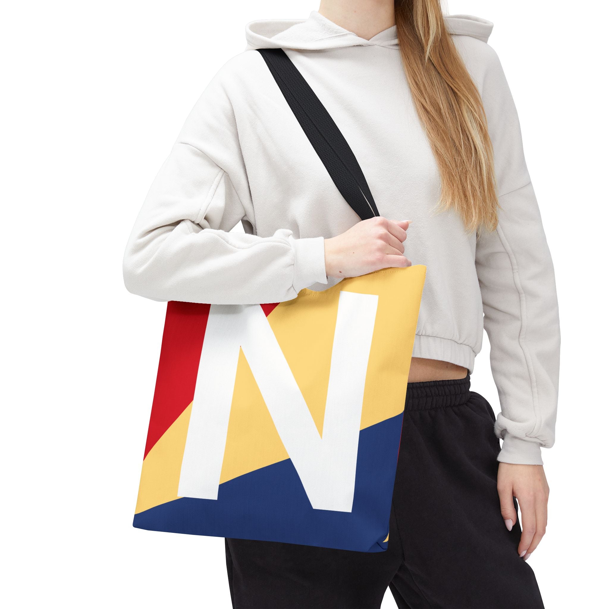 Monogram 'N' Colorblock Tote Bag — Personalized Initial N Shoulder Tote