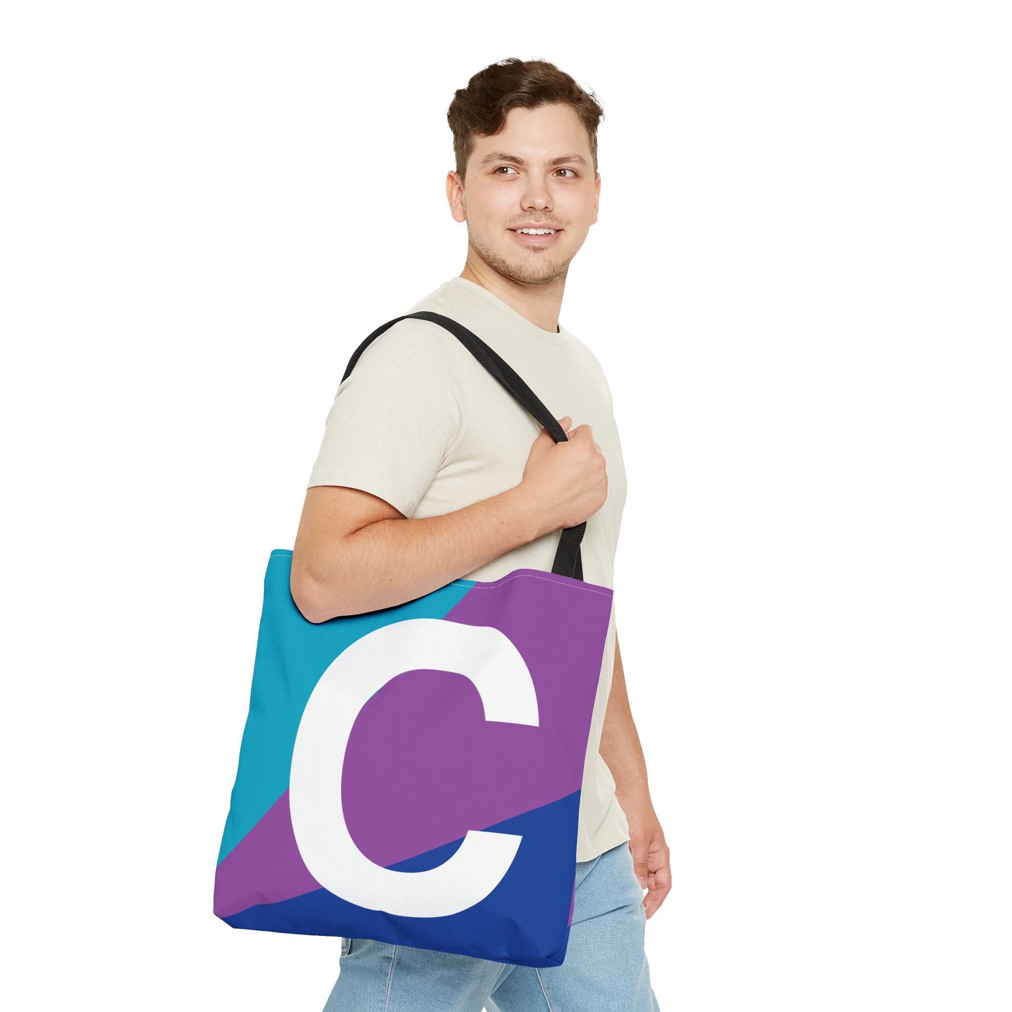 Monogram 'C' Colorblock Tote Bag — Personalized Initial C Shoulder Tote