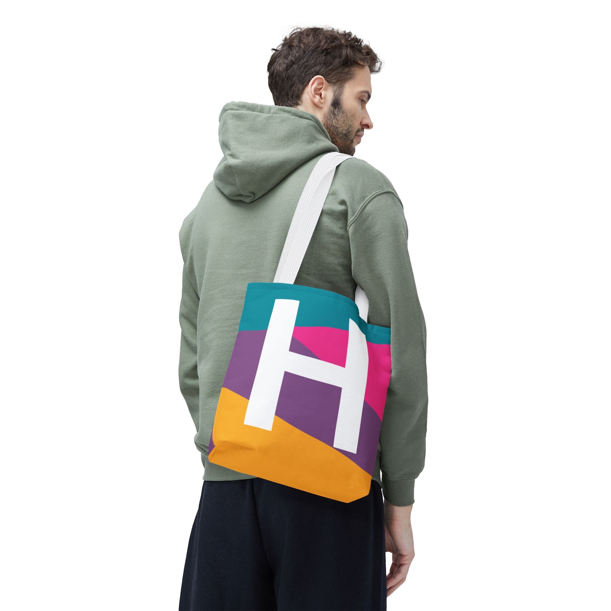 Monogram 'H' Colorblock Tote Bag — Personalized Initial H Shoulder Tote
