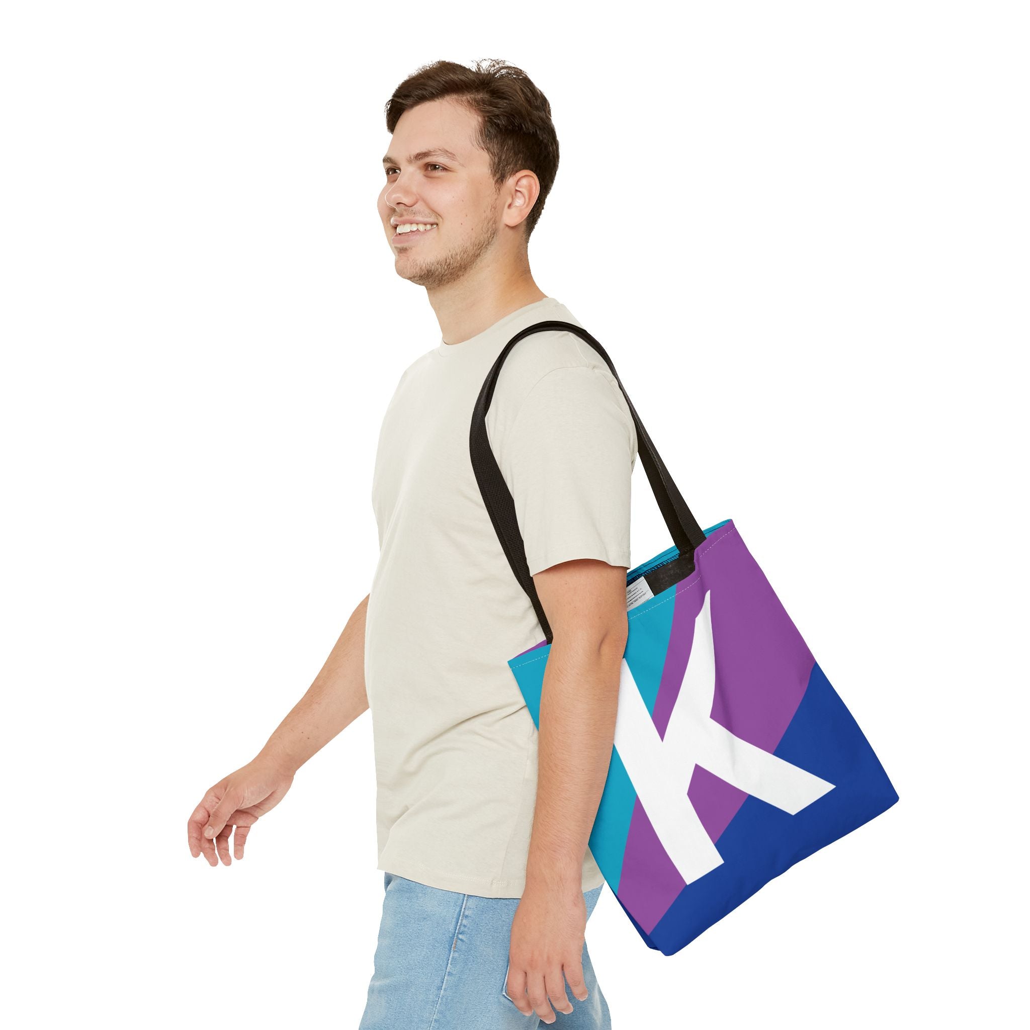 Monogram 'K' Colorblock Tote Bag — Personalized Initial K Shoulder Tote