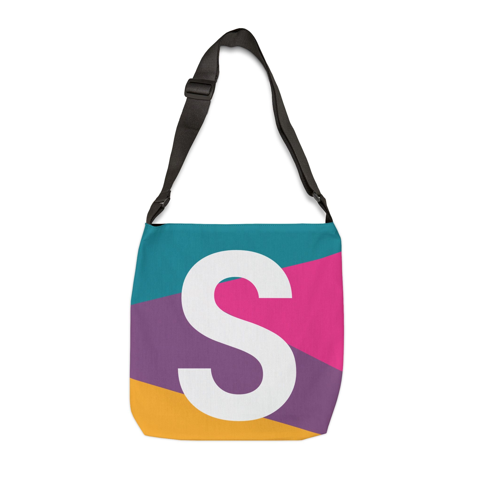 Initial Letter 'S' Colorblock Adjustable Tote Bag — Monogram Alphabet Shoulder Bag