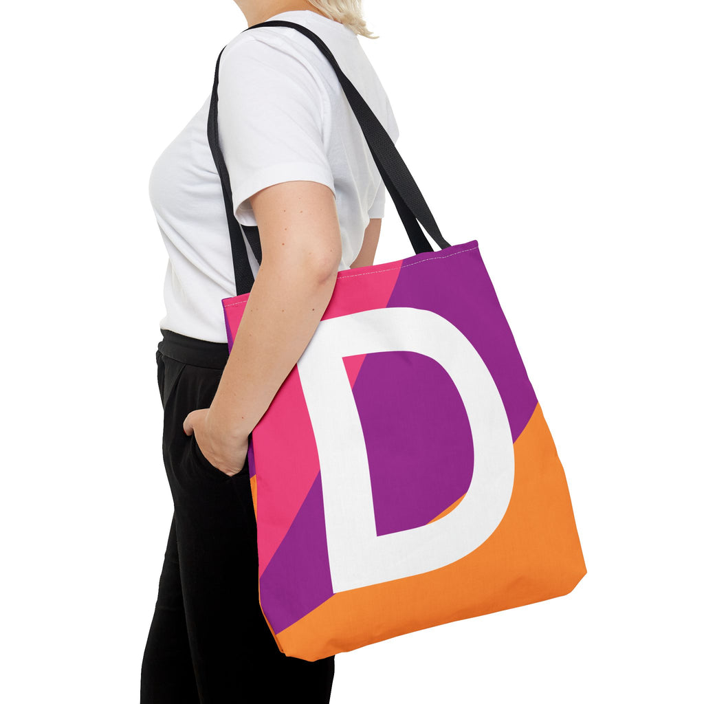 Monogram 'D' Colorblock Tote Bag — Personalized Initial D Shoulder Tote