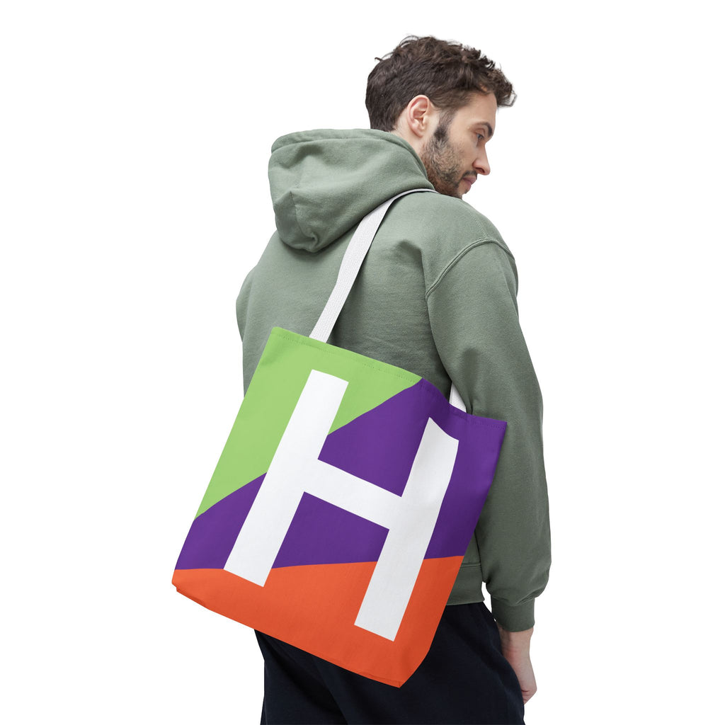 Monogram 'H' Colorblock Tote Bag — Personalized Initial H Shoulder Tote