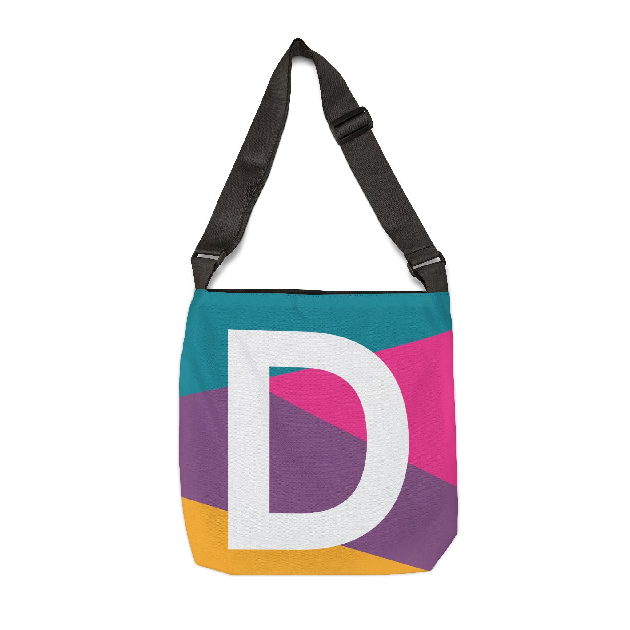 Initial Letter 'D' Colorblock Adjustable Tote Bag — Monogram Alphabet Shoulder Bag