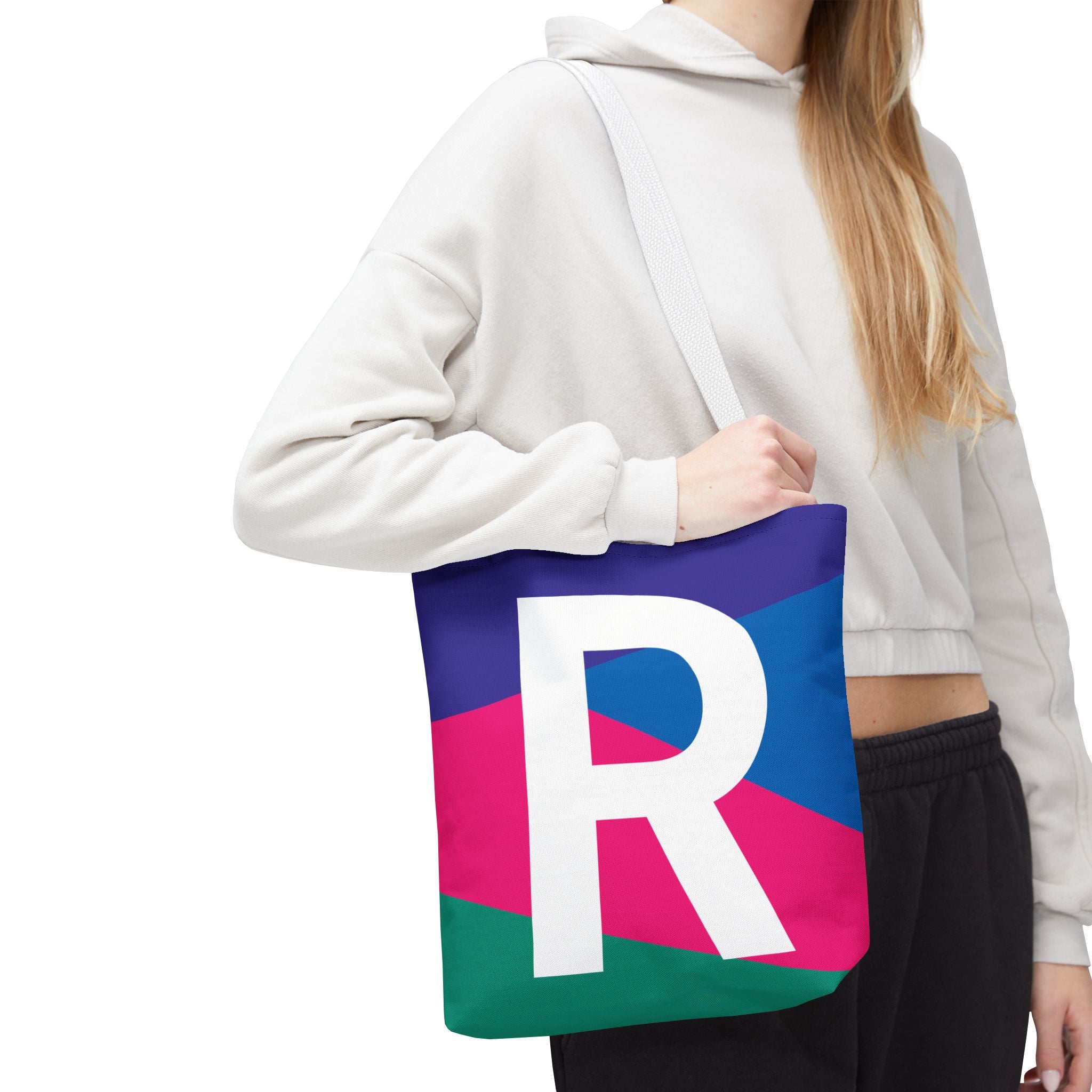 Monogram 'R' Colorblock Tote Bag — Personalized Initial R Shoulder Tote