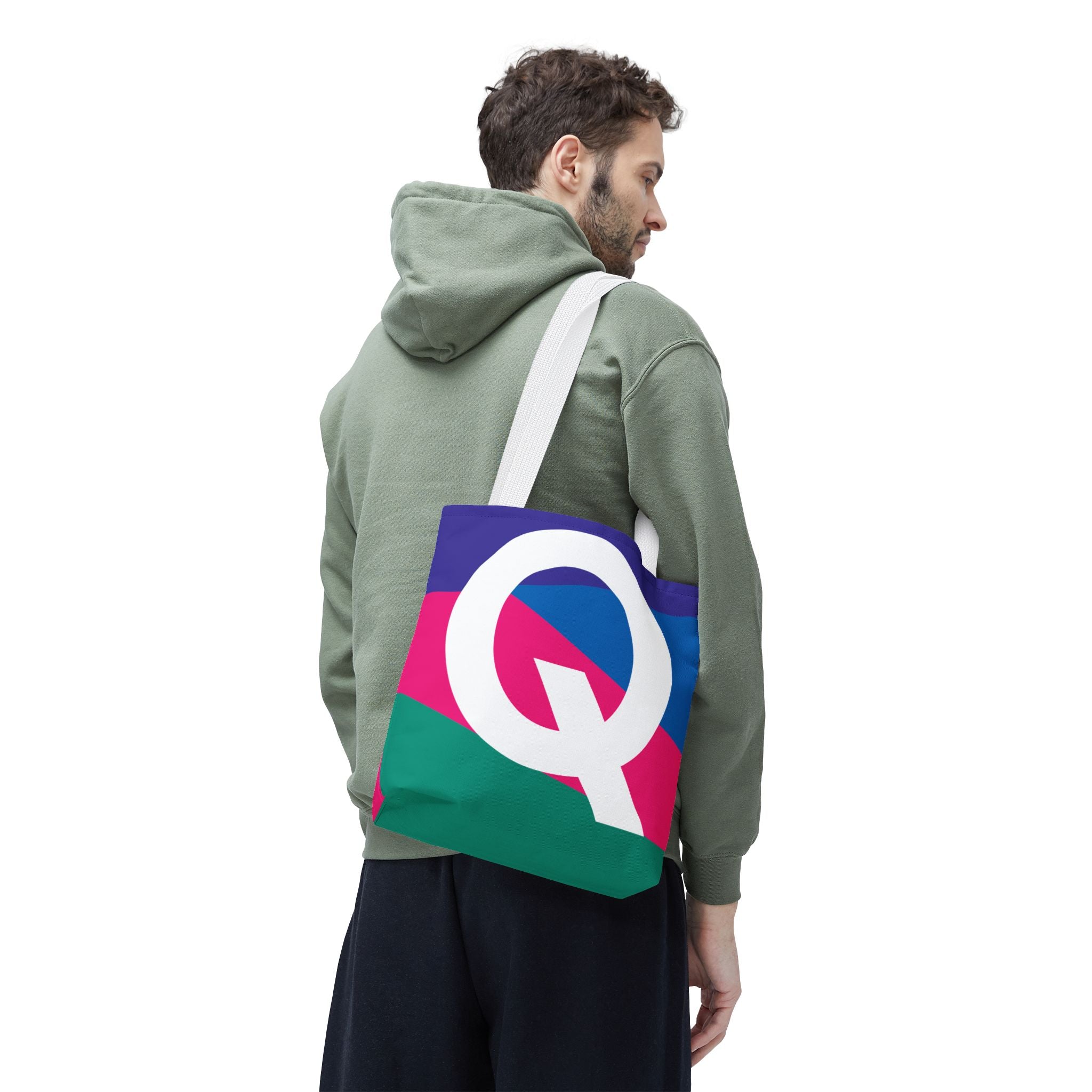 Monogram 'Q' Colorblock Tote Bag — Personalized Initial Q Shoulder Tote