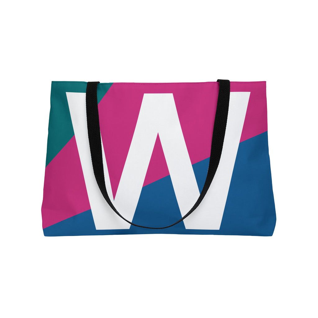 Personalized 'W' Colorblock Tote Bag — Monogram Weekender Tote