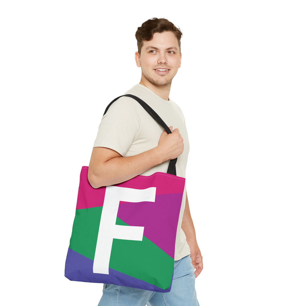 Monogram 'F' Colorblock Tote Bag — Personalized Initial F Shoulder Tote