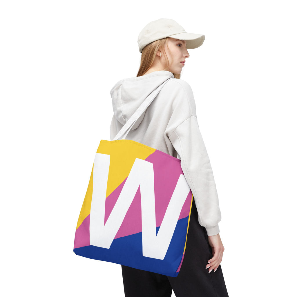 Monogram 'W' Colorblock Tote Bag — Personalized Initial W Shoulder Tote