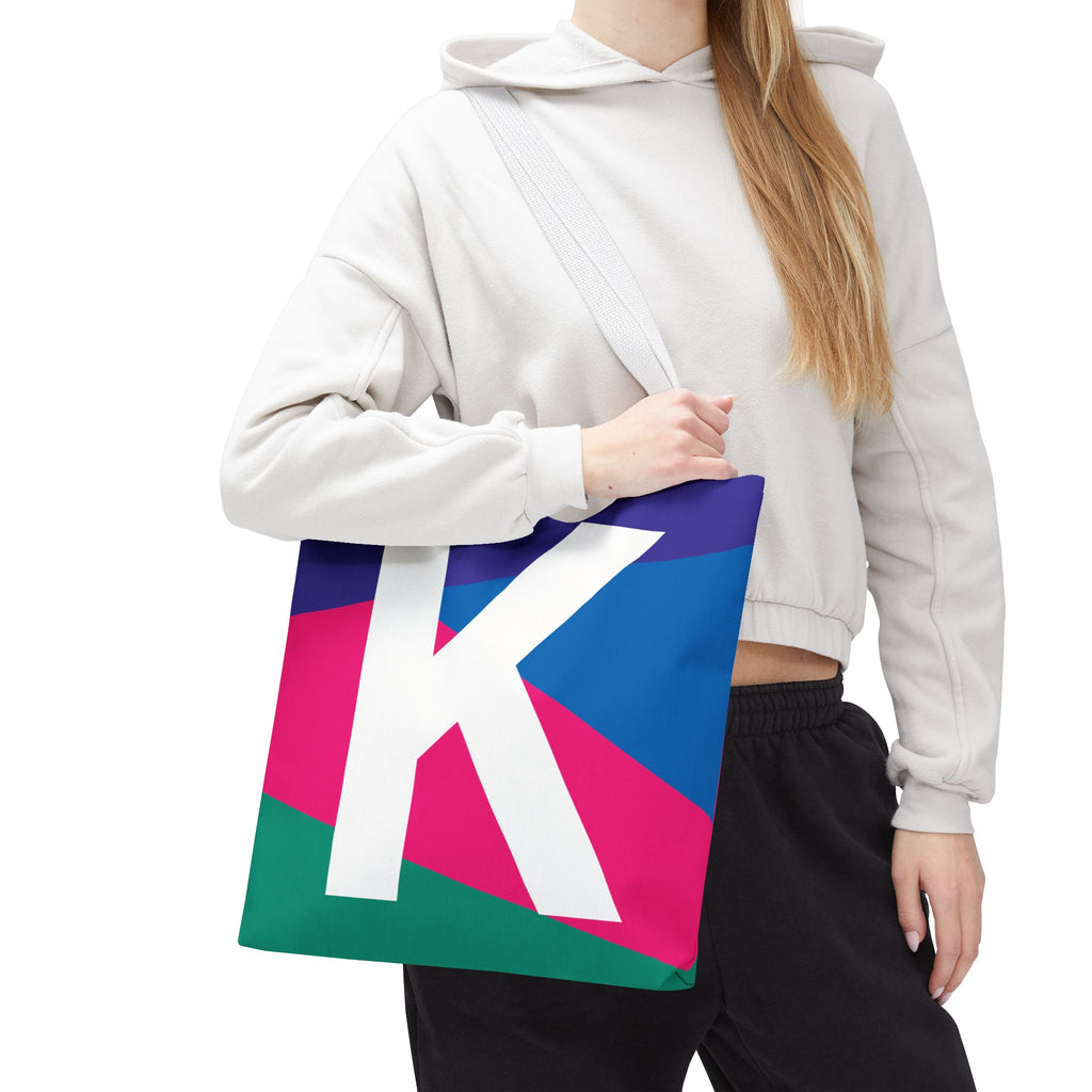 Monogram 'K' Colorblock Tote Bag — Personalized Initial K Shoulder Tote