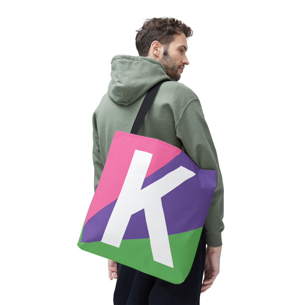Monogram 'K' Colorblock Tote Bag — Personalized Initial K Shoulder Tote