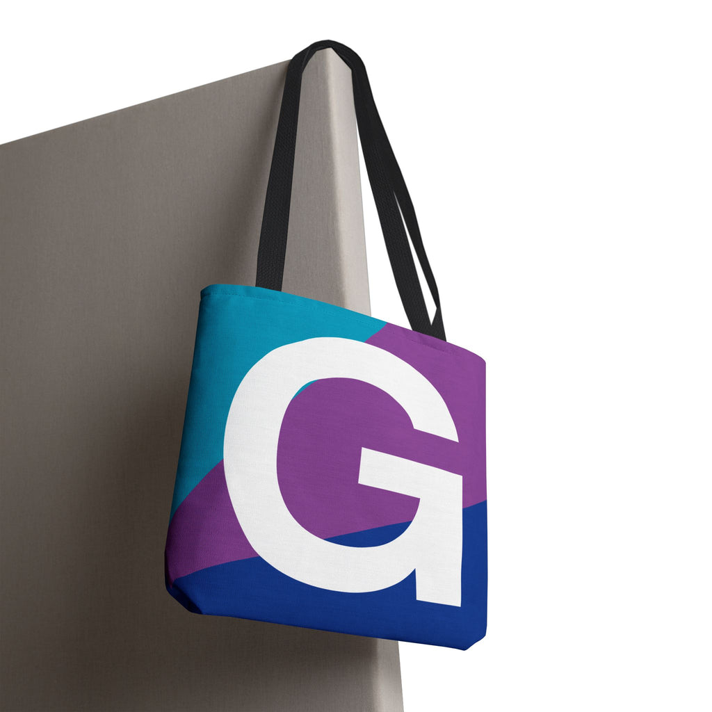 Monogram 'G' Colorblock Tote Bag — Personalized Initial G Shoulder Tote