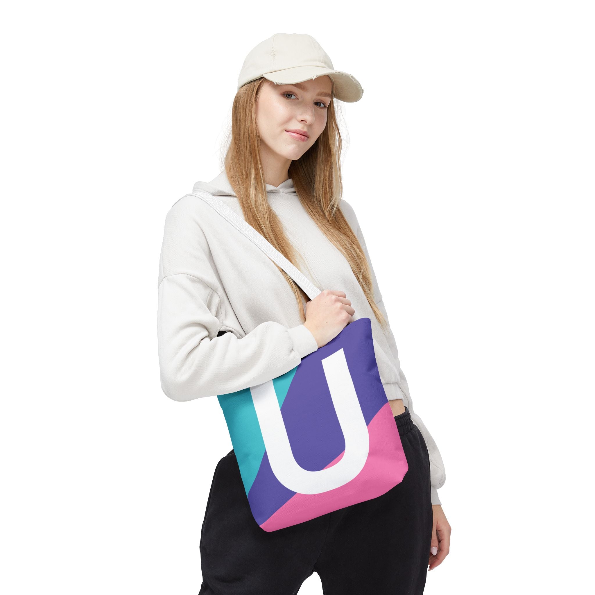 Monogram 'U' Colorblock Tote Bag — Personalized Initial U Shoulder Tote