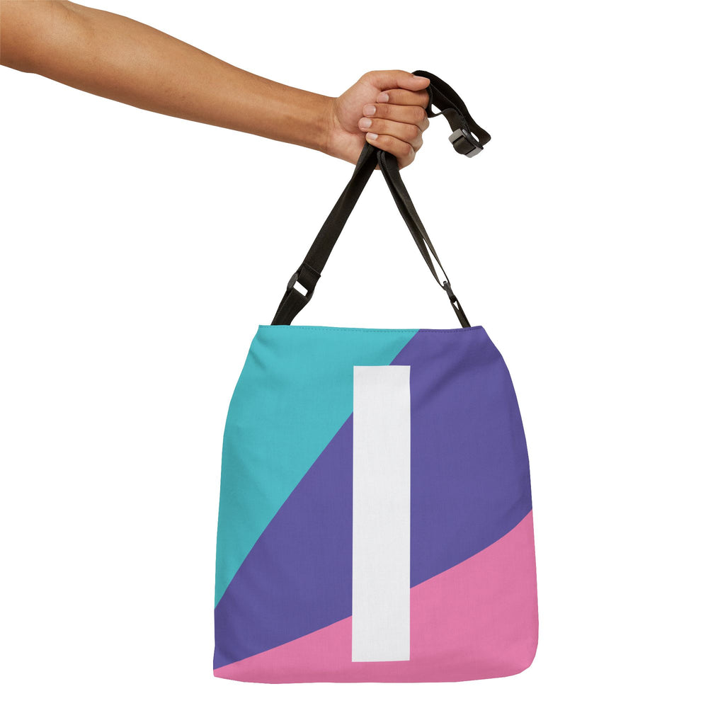 Initial Letter 'I' Colorblock Adjustable Tote Bag — Monogram Alphabet Shoulder Bag