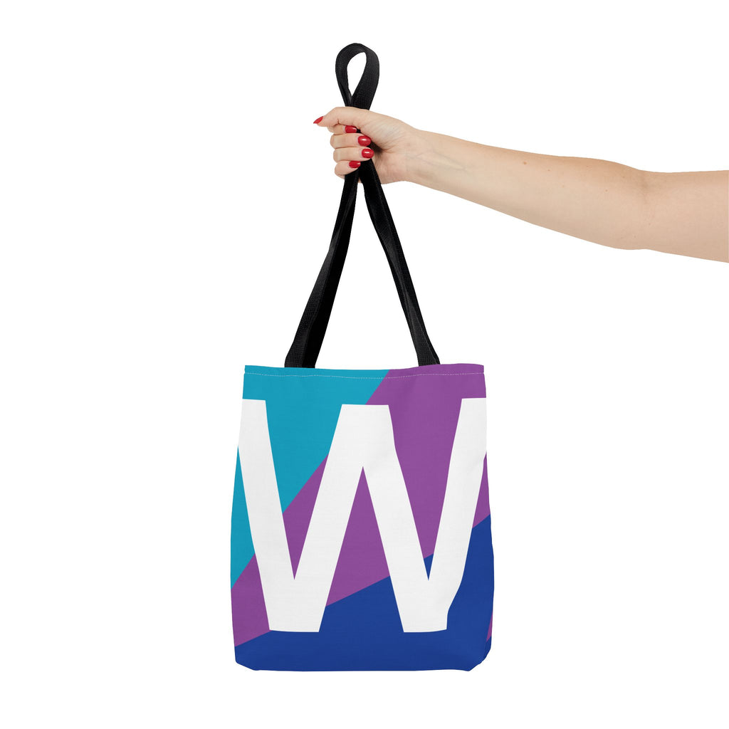 Monogram 'W' Colorblock Tote Bag — Personalized Initial W Shoulder Tote