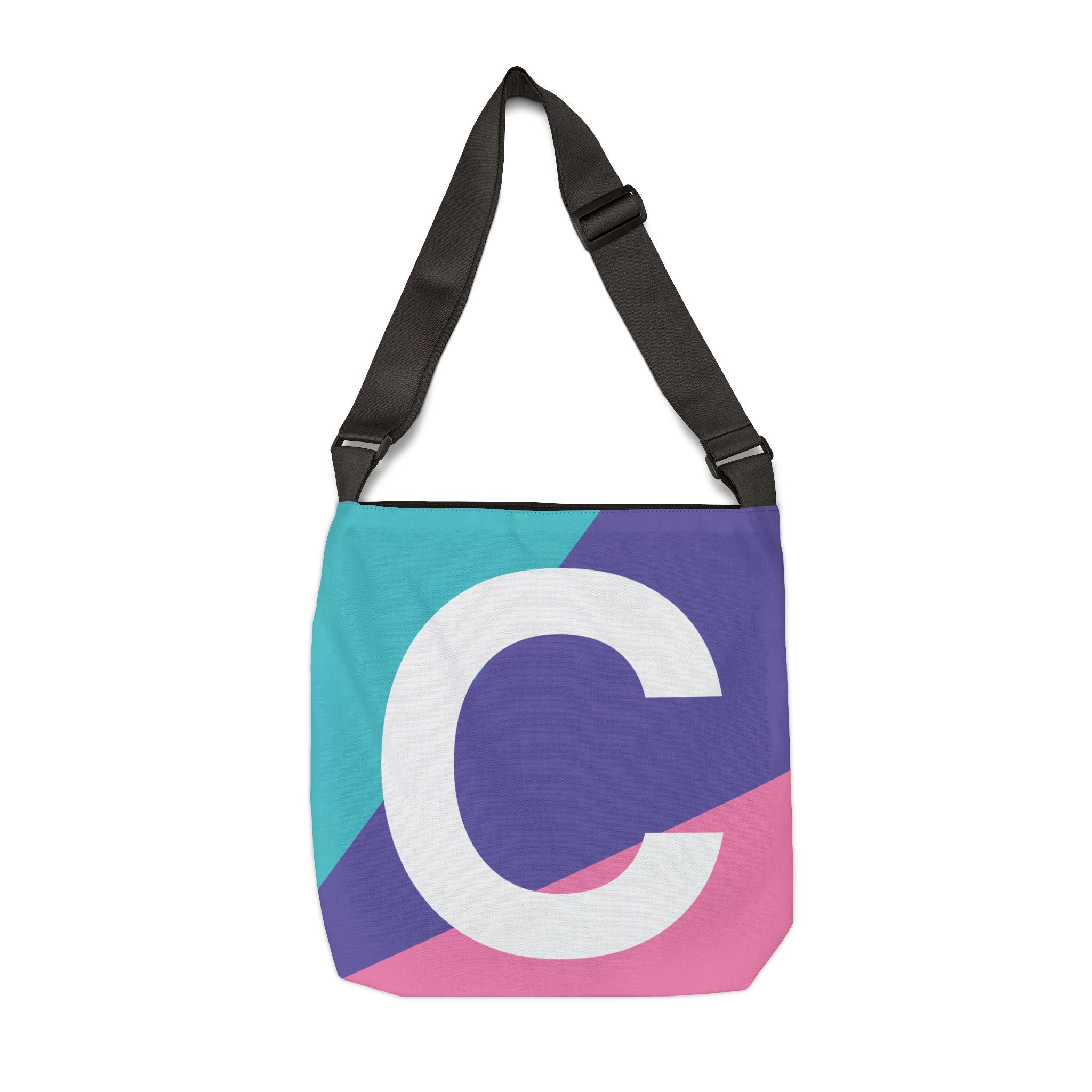 Initial Letter 'C' Colorblock Adjustable Tote Bag — Monogram Alphabet Shoulder Bag