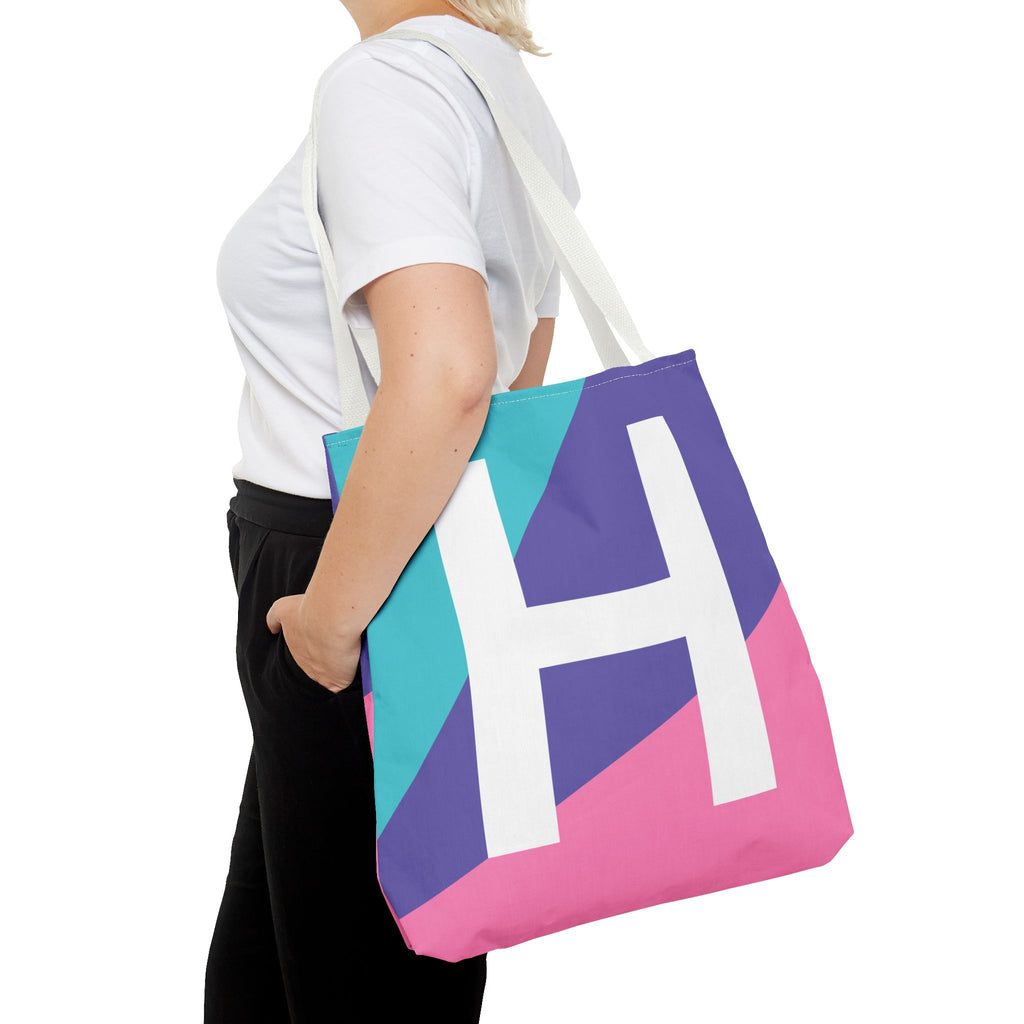 Monogram 'H' Colorblock Tote Bag — Personalized Initial H Shoulder Tote