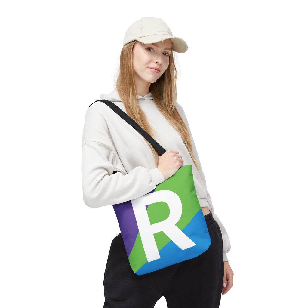 Monogram 'R' Colorblock Tote Bag — Personalized Initial R Shoulder Tote
