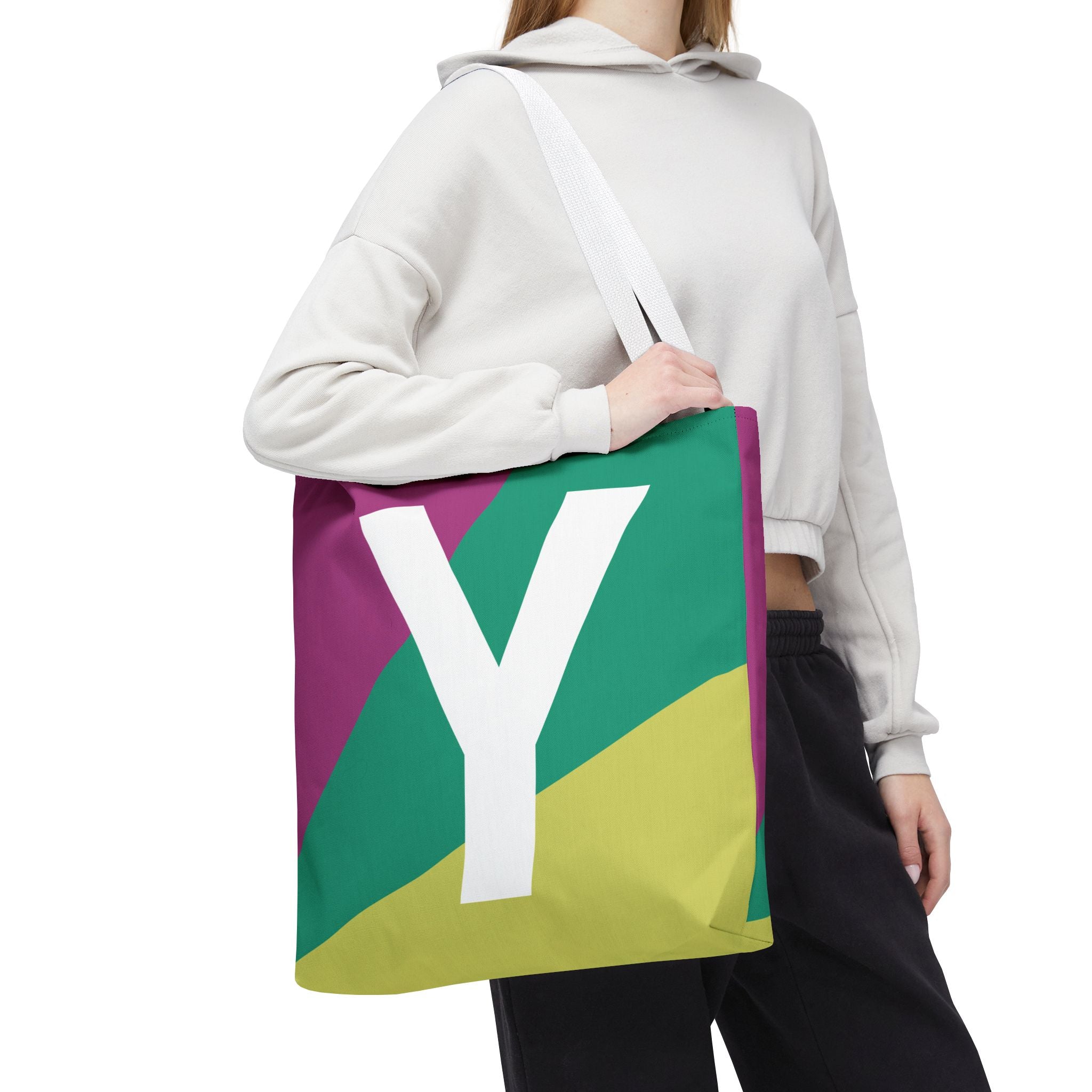 Monogram 'Y' Colorblock Tote Bag — Personalized Initial Y Shoulder Tote