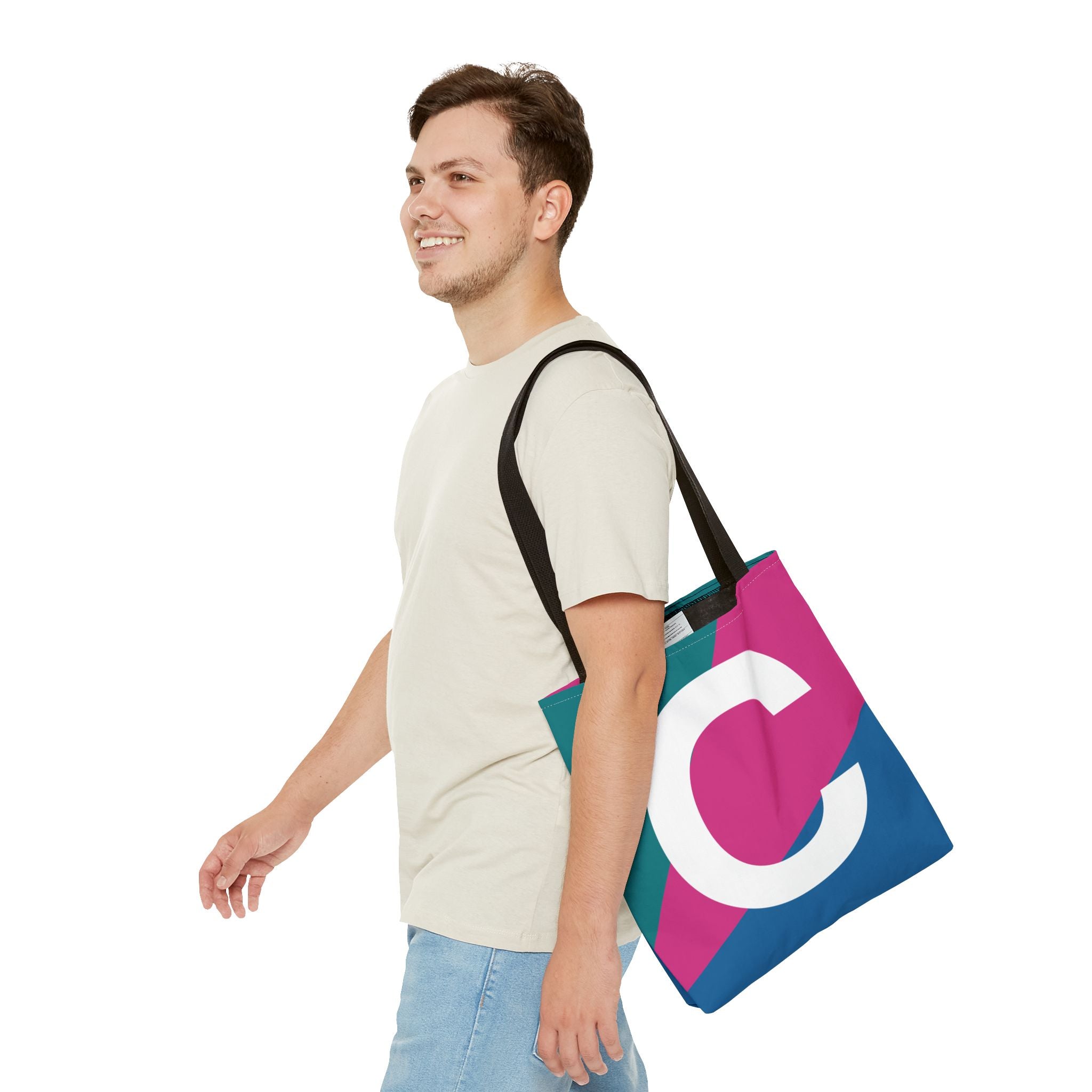 Monogram 'C' Colorblock Tote Bag — Personalized Initial C Shoulder Tote