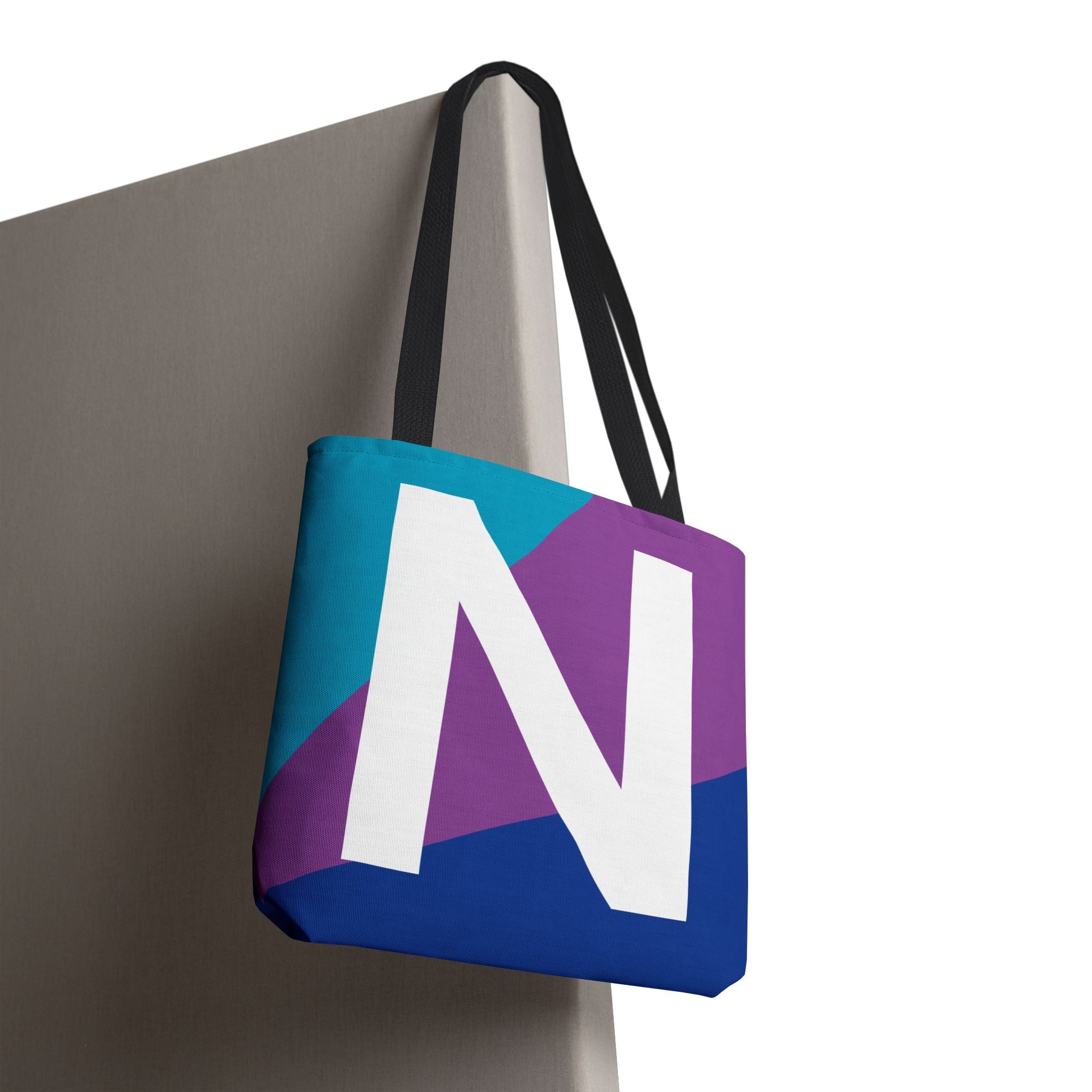 Monogram 'N' Colorblock Tote Bag — Personalized Initial N Shoulder Tote