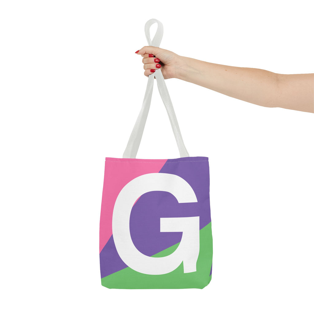 Monogram 'G' Colorblock Tote Bag — Personalized Initial G Shoulder Tote