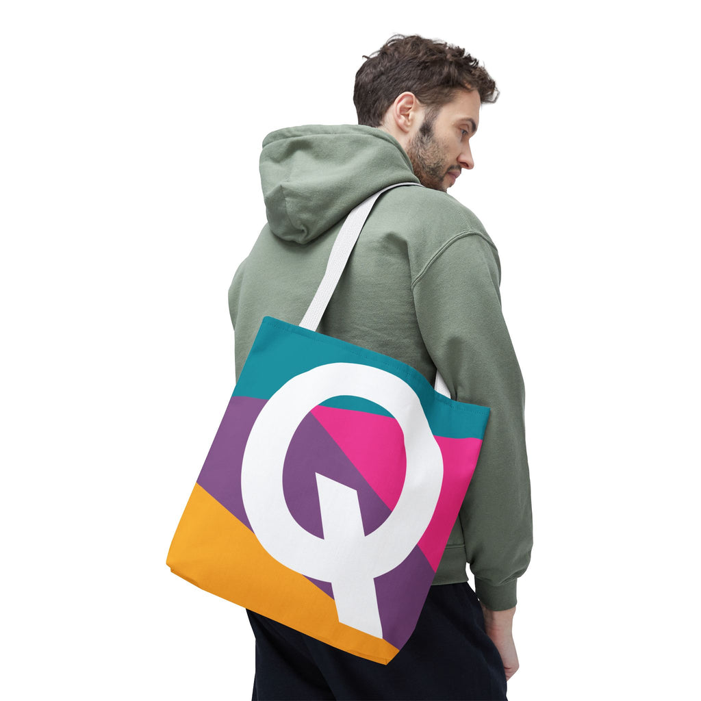 Monogram 'Q' Colorblock Tote Bag — Personalized Initial Q Shoulder Tote