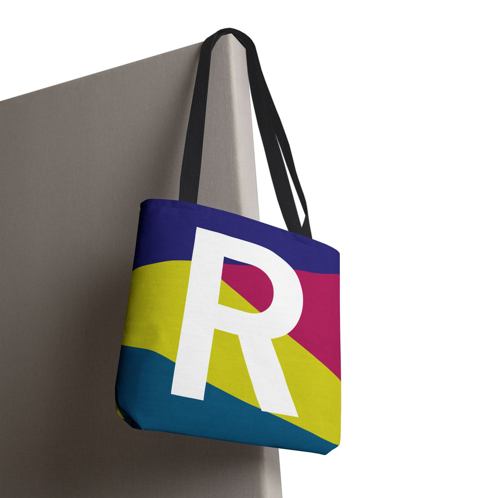 Monogram 'R' Colorblock Tote Bag — Personalized Initial R Shoulder Tote