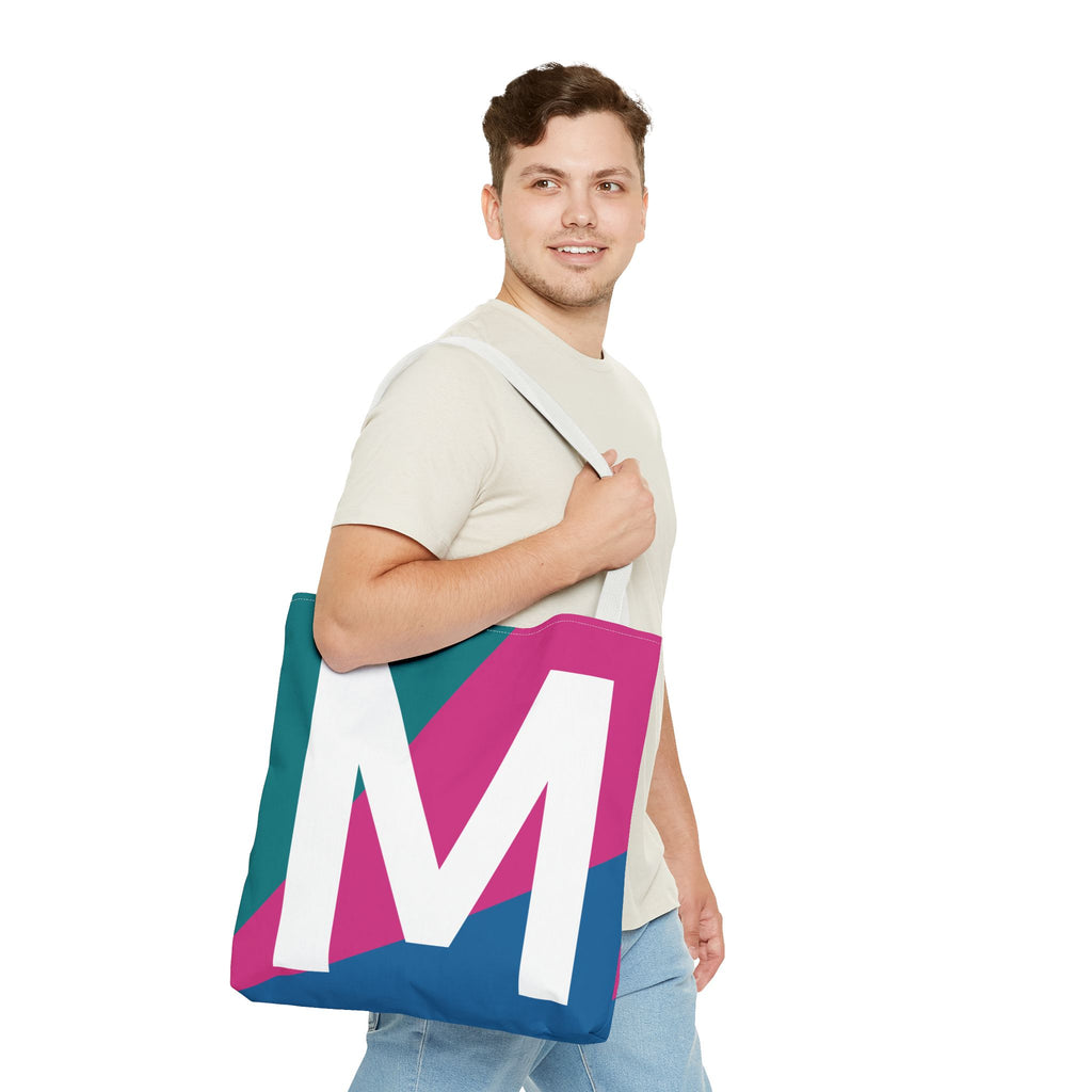 Monogram 'M' Colorblock Tote Bag — Personalized Initial M Shoulder Tote