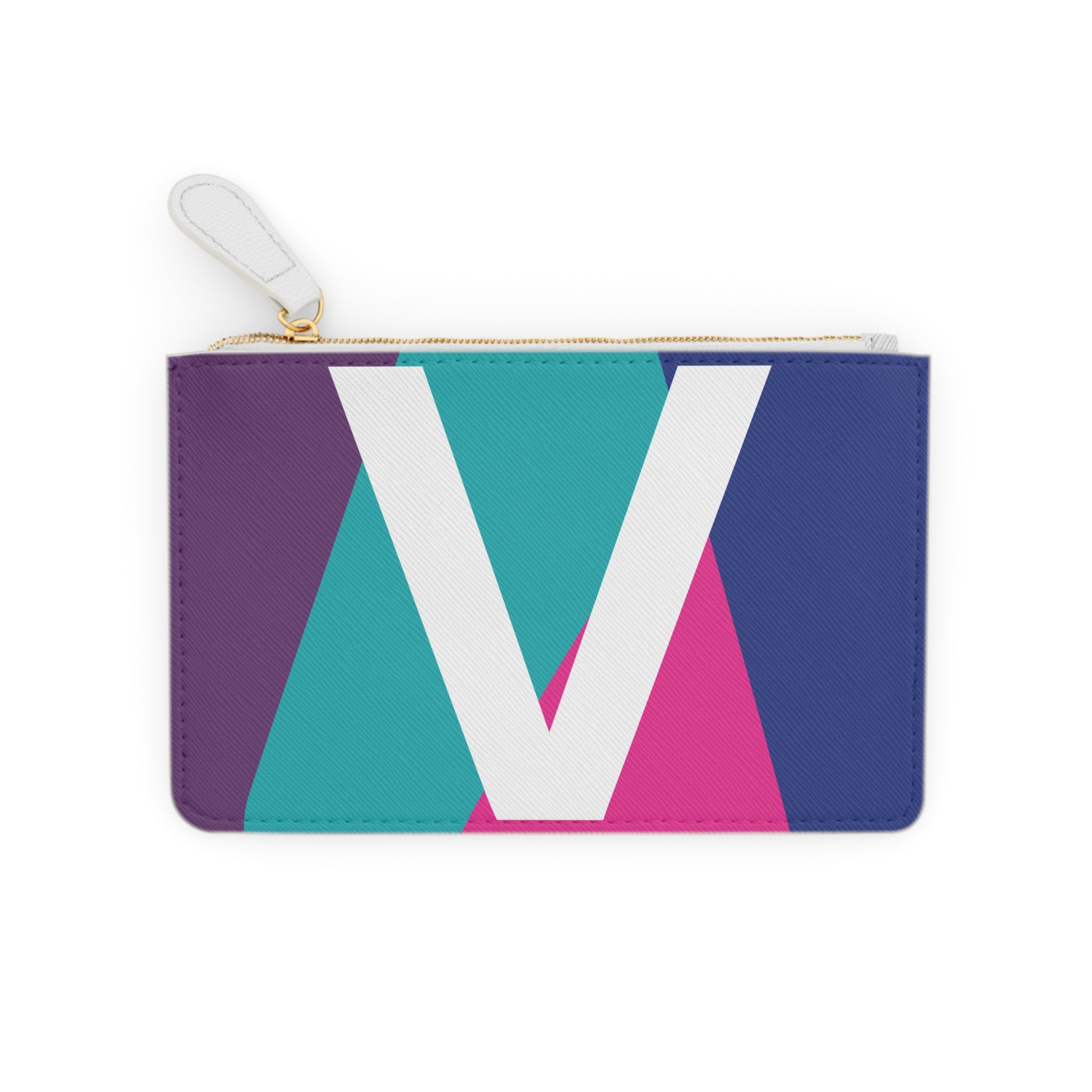 Initial V Mini Clutch — Colorblock Monogram Wristlet Wallet