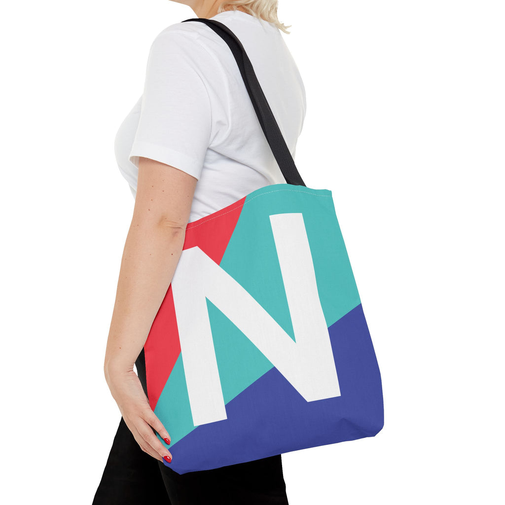 Monogram 'N' Colorblock Tote Bag — Personalized Initial N Shoulder Tote