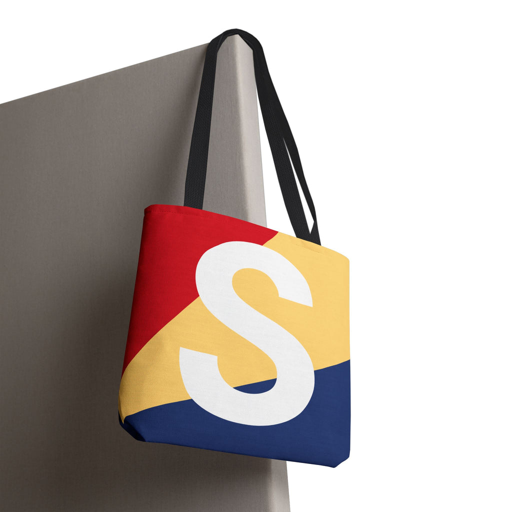 Monogram 'S' Colorblock Tote Bag — Personalized Initial S Shoulder Tote