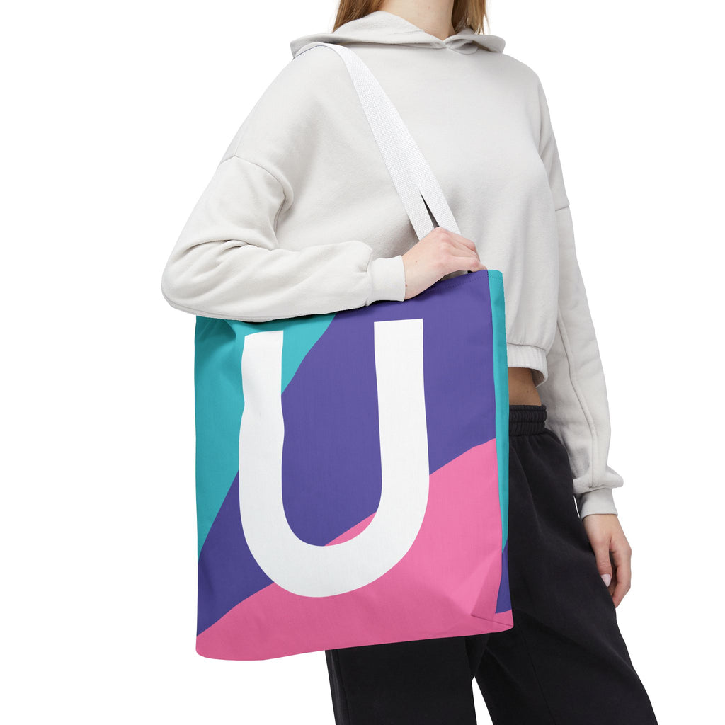 Monogram 'U' Colorblock Tote Bag — Personalized Initial U Shoulder Tote