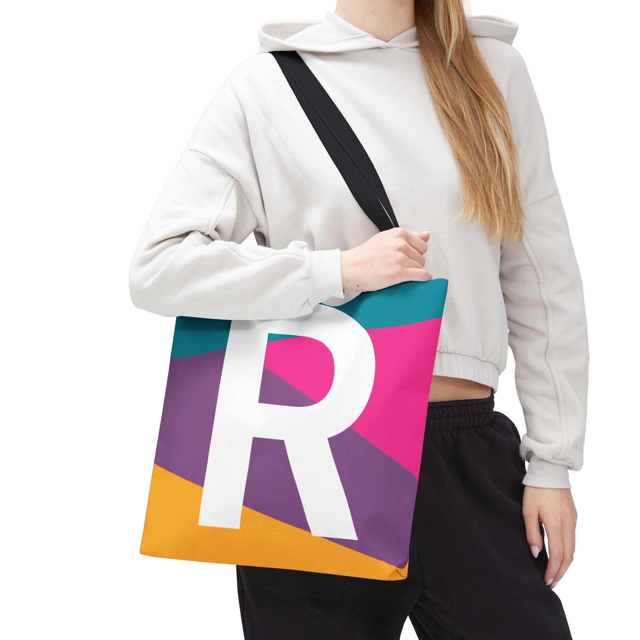Monogram 'R' Colorblock Tote Bag — Personalized Initial R Shoulder Tote