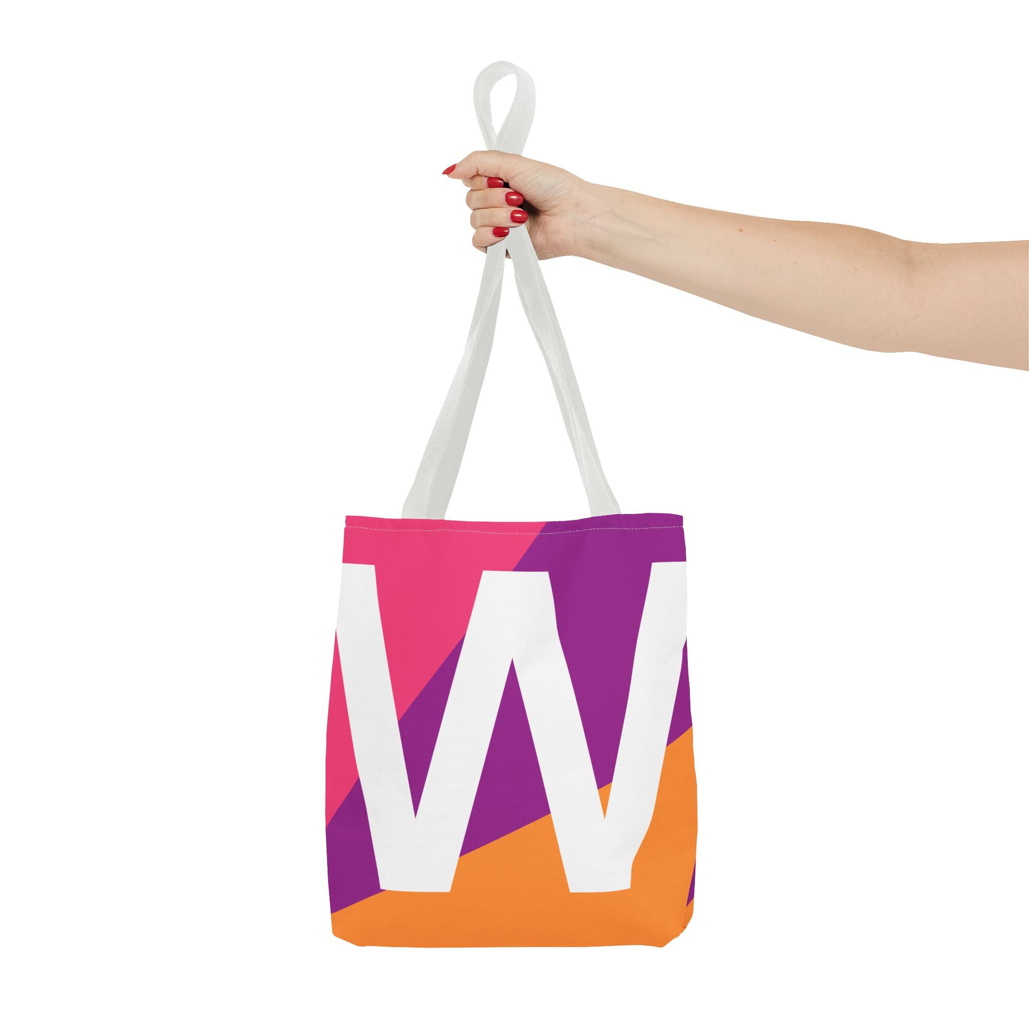 Monogram 'W' Colorblock Tote Bag — Personalized Initial W Shoulder Tote