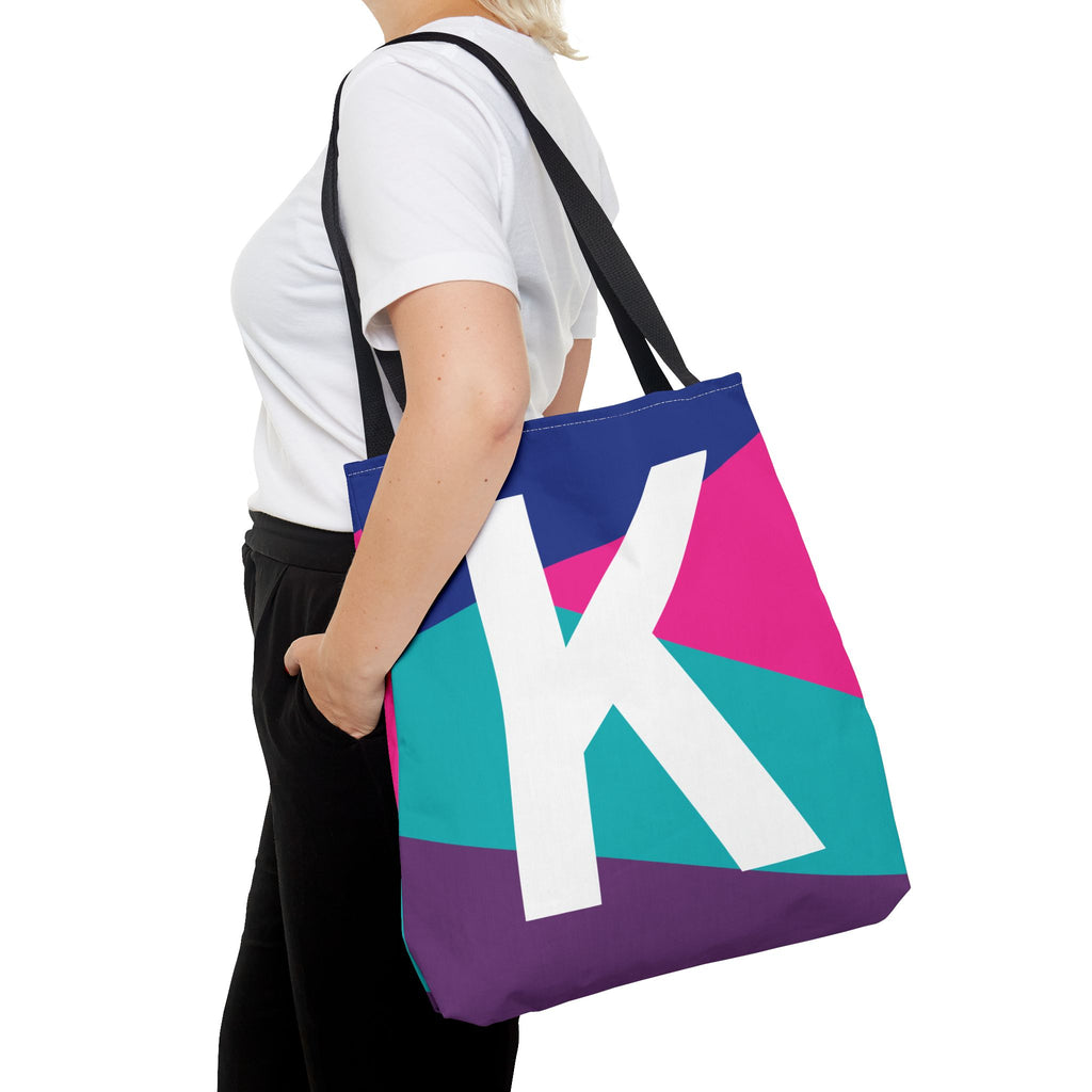 Monogram 'K' Colorblock Tote Bag — Personalized Initial K Shoulder Tote
