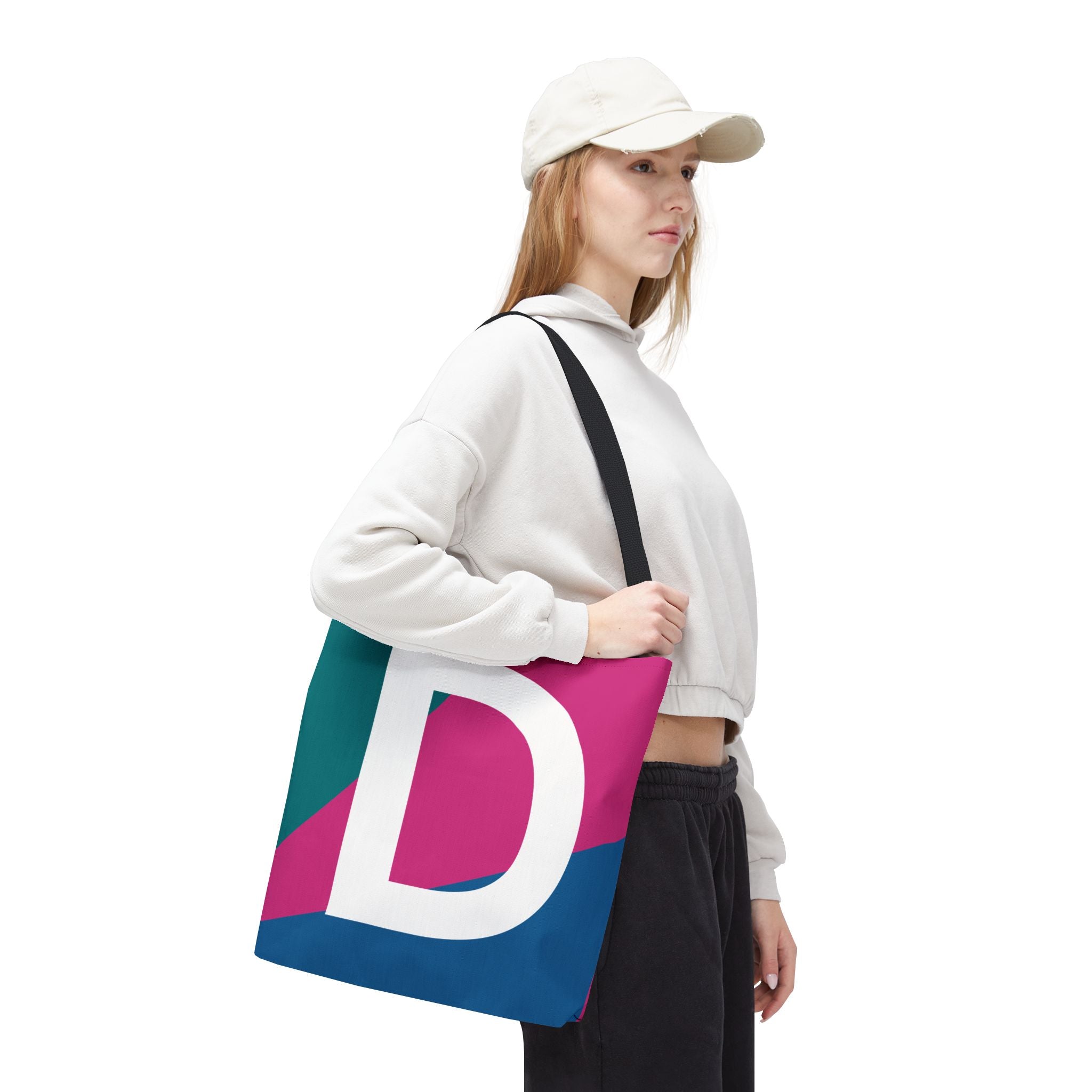 Monogram 'D' Colorblock Tote Bag — Personalized Initial D Shoulder Tote