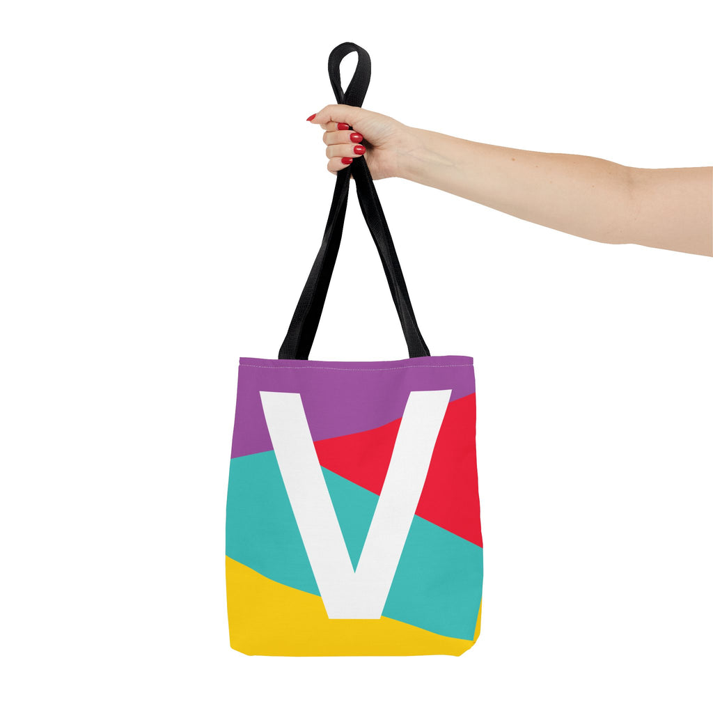 Monogram 'V' Colorblock Tote Bag — Personalized Initial V Shoulder Tote
