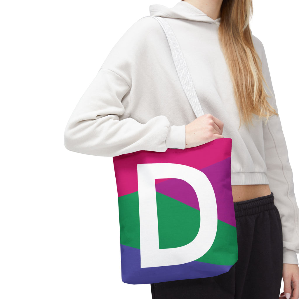 Monogram 'D' Colorblock Tote Bag — Personalized Initial D Shoulder Tote